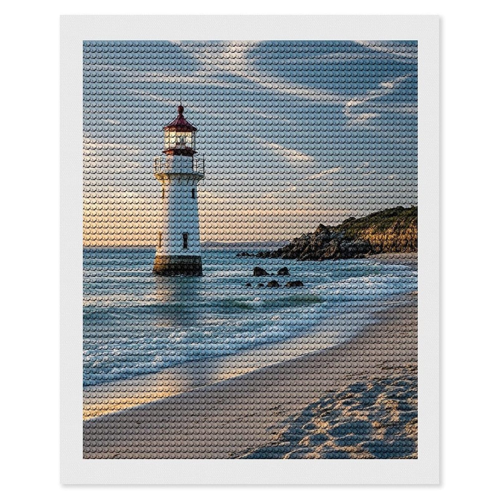 FekiLoot Beach Lighthouse Paint by Numbers Kit for Adults Beginner DIY Diamond Dots Paintings Round Full Drill Diamond Art Kits Picture Diamond Art Painting Kits for Home Decor 16"x20"