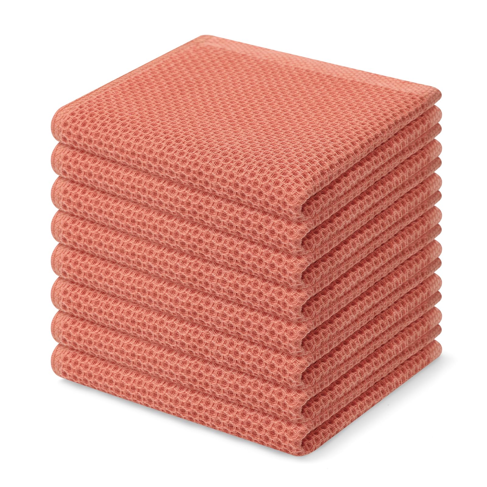 Homaxy100% Cotton Waffle Woven Kitchen Dishcloths, Ultra Soft Absorbent Quick Dry Dish Towels, 30 x 30 cm, Pack of 8, Coral โ image 1