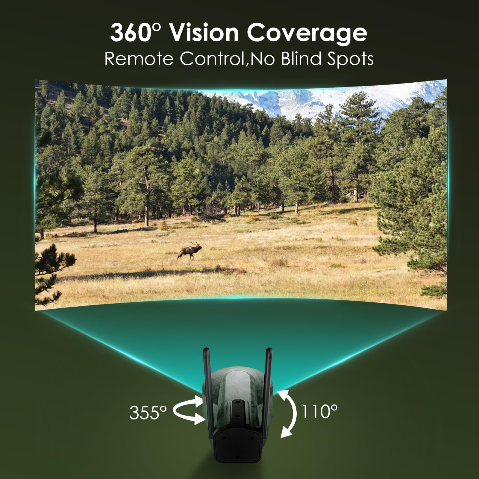WOLFANG Fotocamera da Caccia 4G con SIM, 2.5K Telecamera Esterna con Pannello Solare e APP, 360° PTZ Fototrappola Infrarossi Invisibili, Visione Notturna a Colori, Rilevamento PIR, Impermeabile IP66