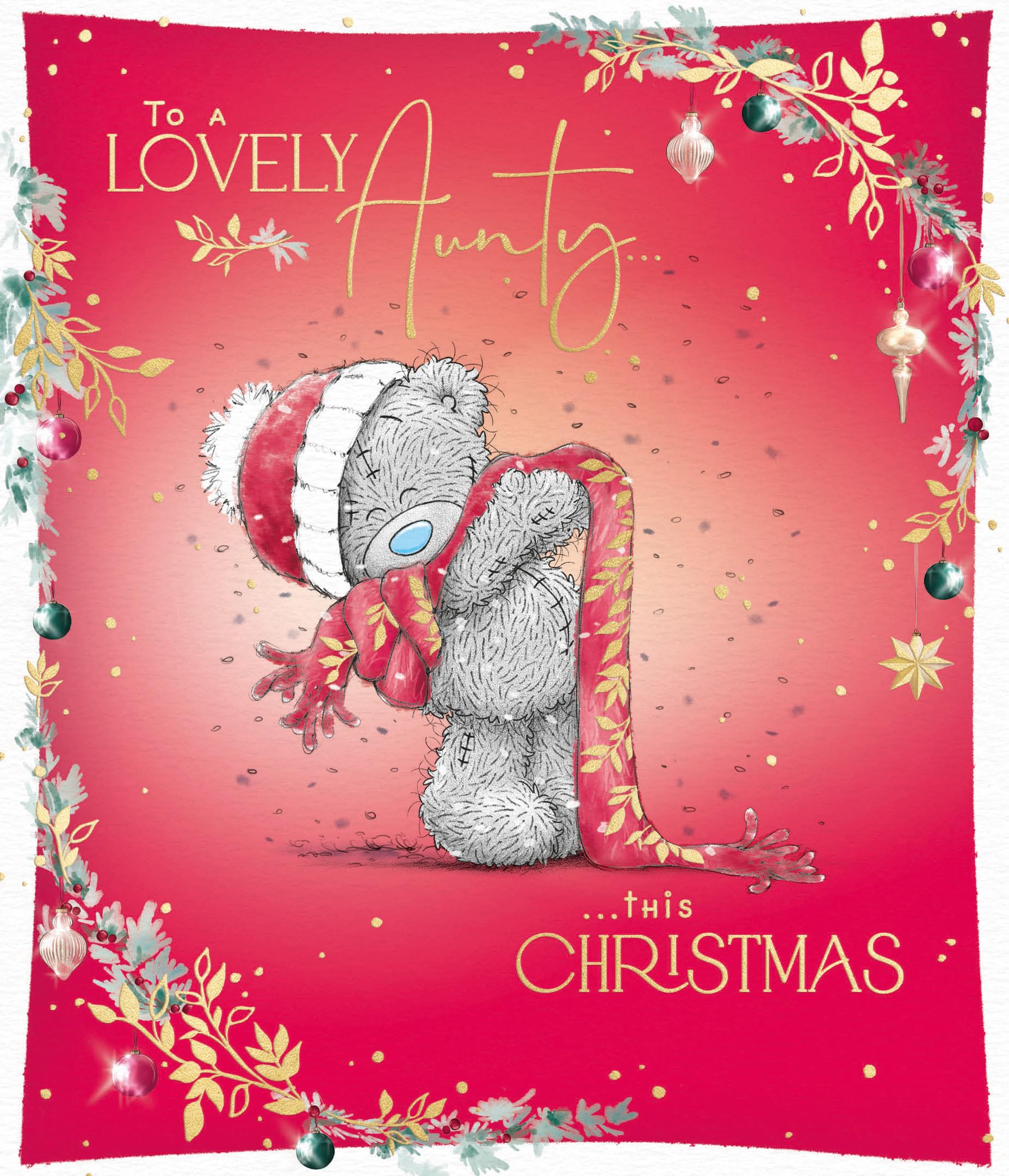 Me To You Tatty Teddy Christmas Card To A Lovely Aunty, Tatty Teddy Bear Wearing Scarf 15.4 x 18.4 cm - Official Collection