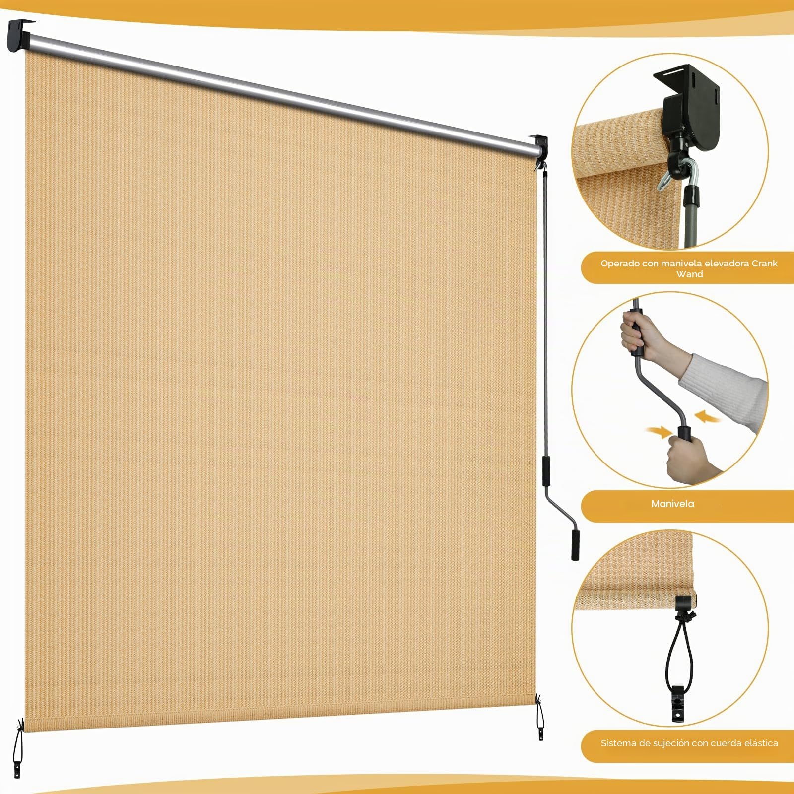 LIFERUN Toldo vertical de 180 x 240 cm, toldo vertical, HDPE para pérgola de terraza, toldo de balcón, tubo de aluminio con manivela inalámbrica, para balcón, terraza, jardín, caqui, 1 unidad