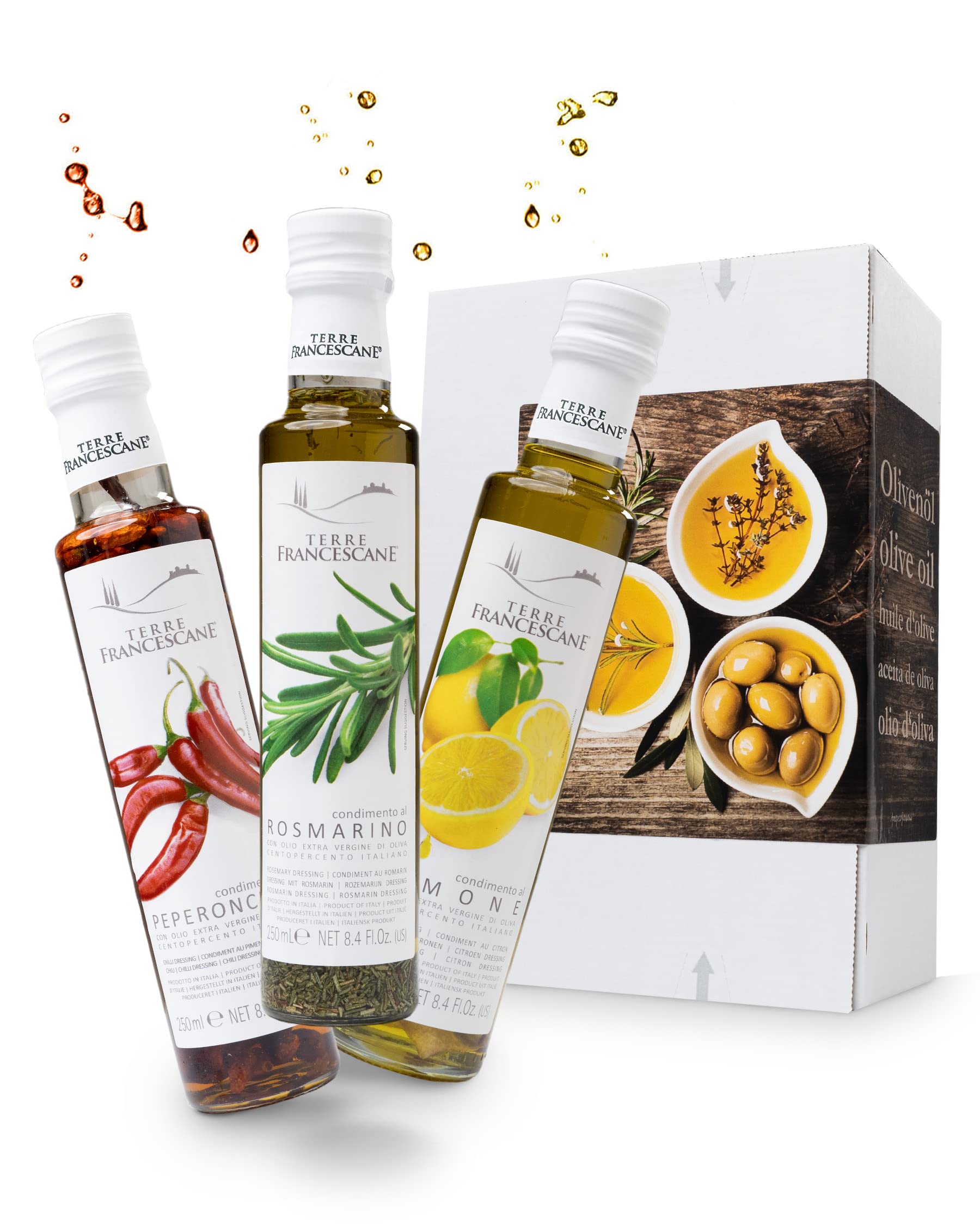 Apropos Geschenk - Extra Natives Olivenöl Dressing - 3er-Probier-Paket - Olivenöl verfeinert mit Zitrone, Rosmarin und Chili