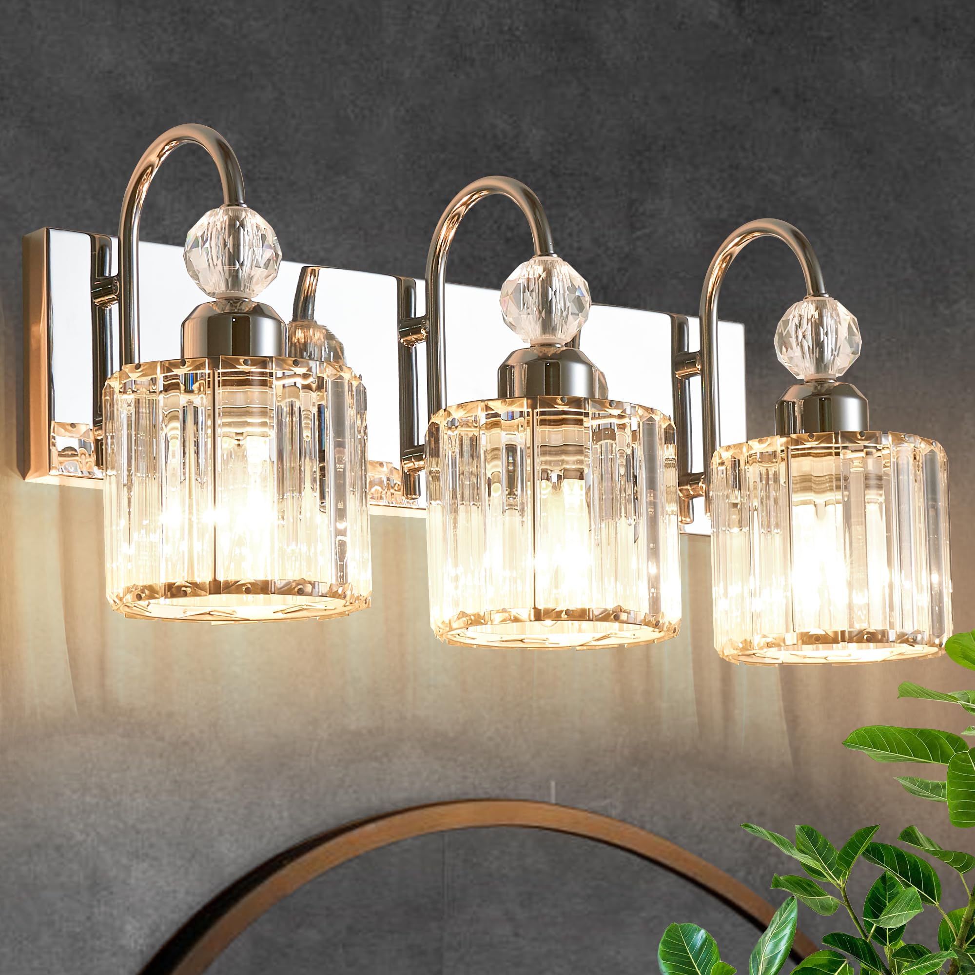 DIAMONDFORGE Bathroom Vanity Light Fixtures Over Mirror - Makeup Lighting Chrome - for Modern Wall, Bath, Desk, Farmhouse, Hallway 3 Crystal Lights