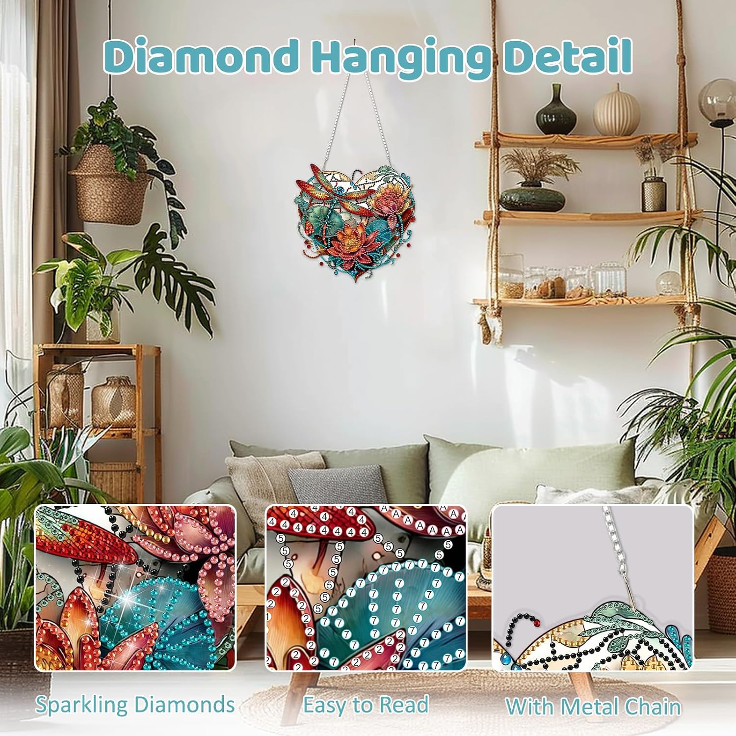 MEIYUDA Dragonfly Diamond Art Hanging Kits for Adult, Glass Lotus Dragonfly Diamond Painting Hanging Kits Ornaments, DIY Special Shaped Rhinestone Window Pendants Kit for Home Garden Wall Decor Gift image 4