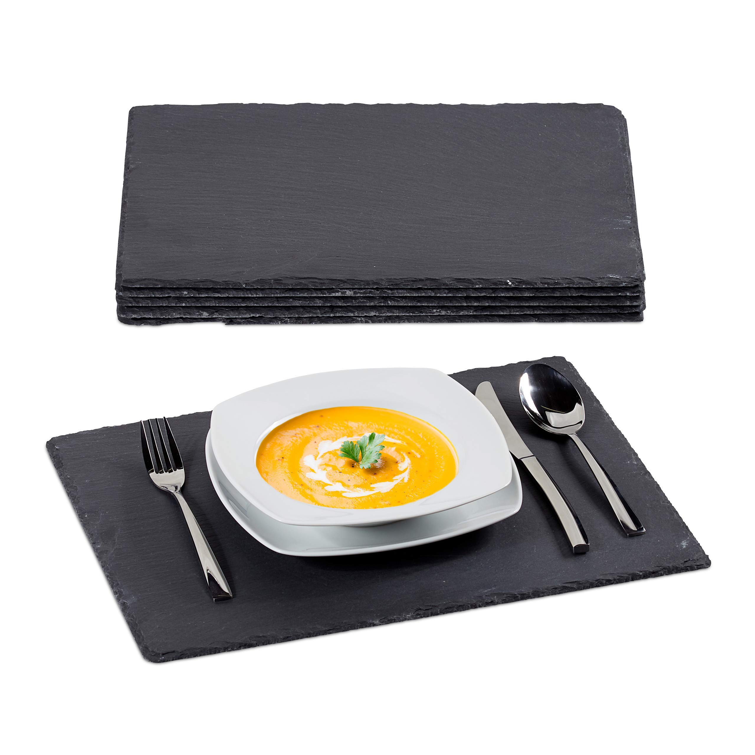 Relaxdays Anthracite Set Of 24 Slate Tiles, Large Serving Plates Made Of Slate, For Serving & Write On, 30X40cm,