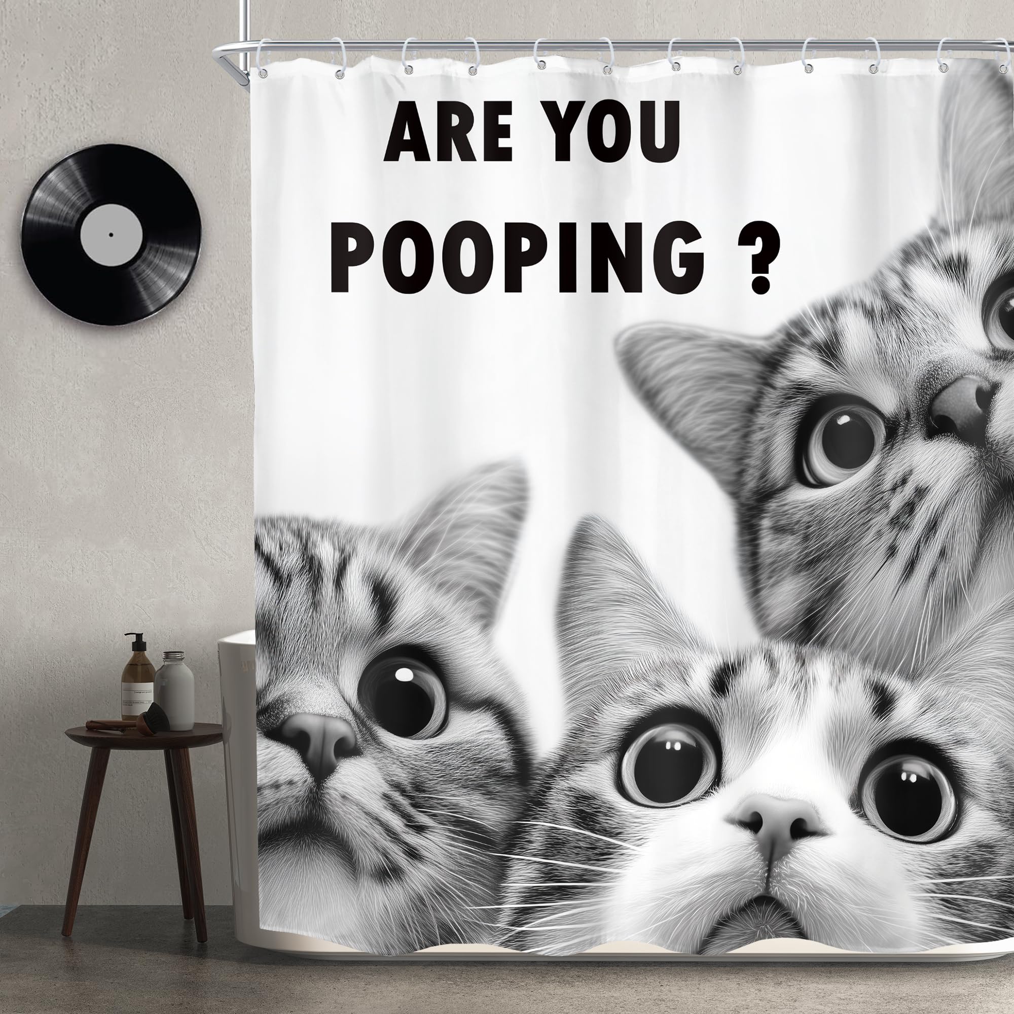 Newsely Funny Cats Shower Curtain 60Wx72L Inch Kids Cartoon Cute Kitten Kawaii Animal Black and White Lovely Pet Nursery Bathroom Set Hilarious Waterproof Bath Decoration Accessories Home Decor