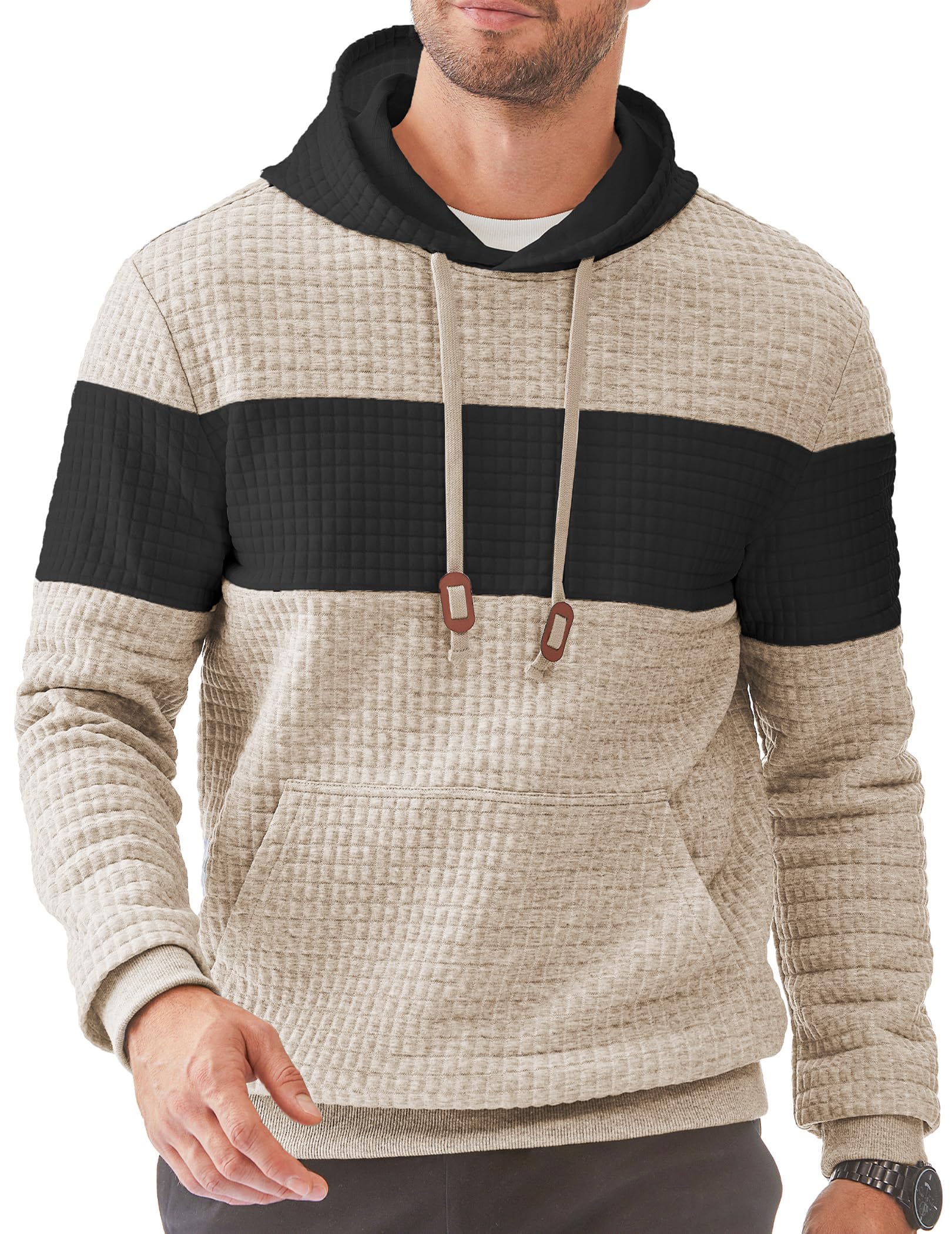 JMIERR Kapuzenpullover Herren Pullover Langarm Hoodie Herren Warm Jacquard Casual Farbblock Sweatshirt mit Taschen