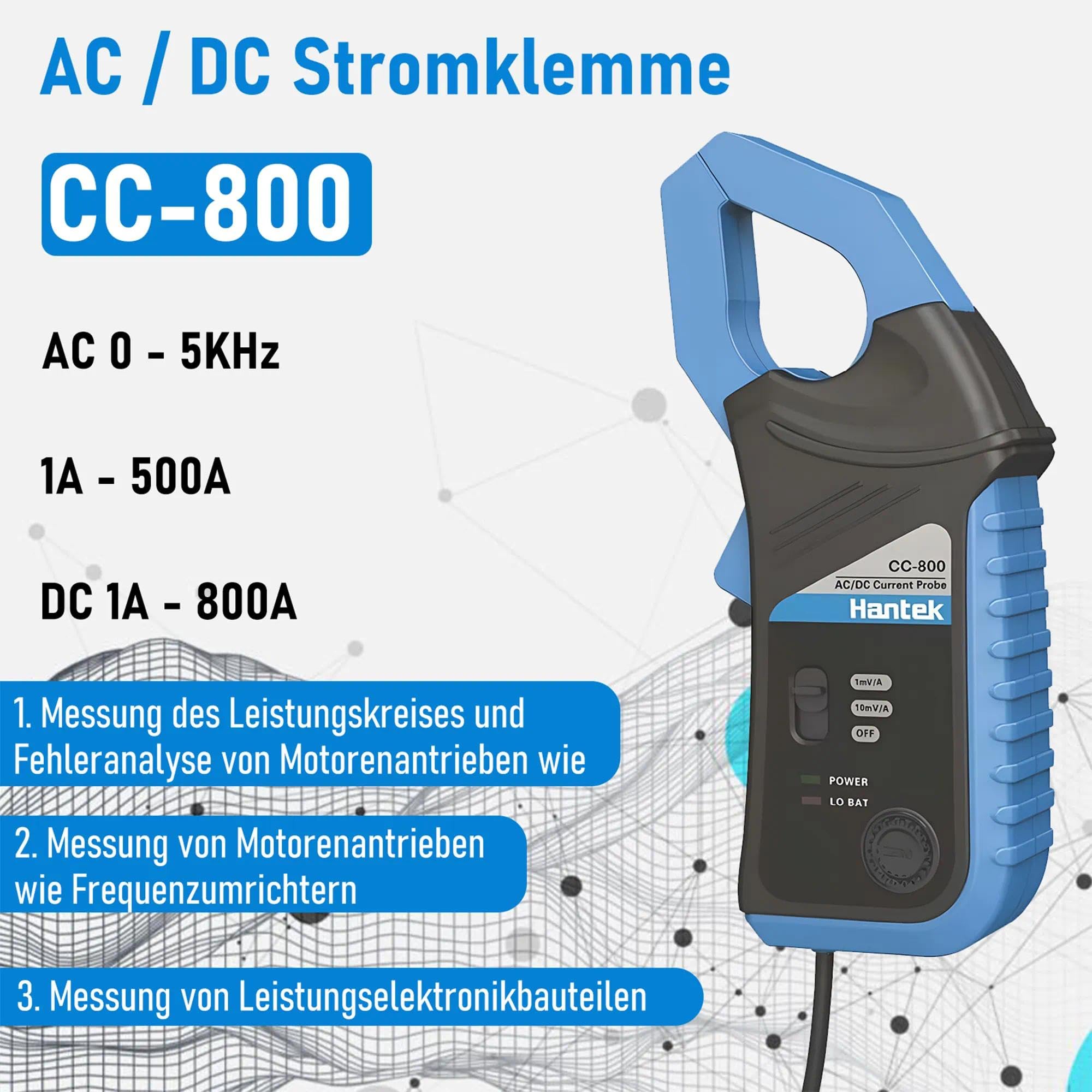 Hantek CC-800 AC/DC Stromzange 5KHz Bandwidth 800A DC, Digitales Stromzangen-Multimeter Messgerät mit BNC-Anschluss Stromzangenmessgerät, Strom-Wellenformzange Oszilloskop-Zubehör