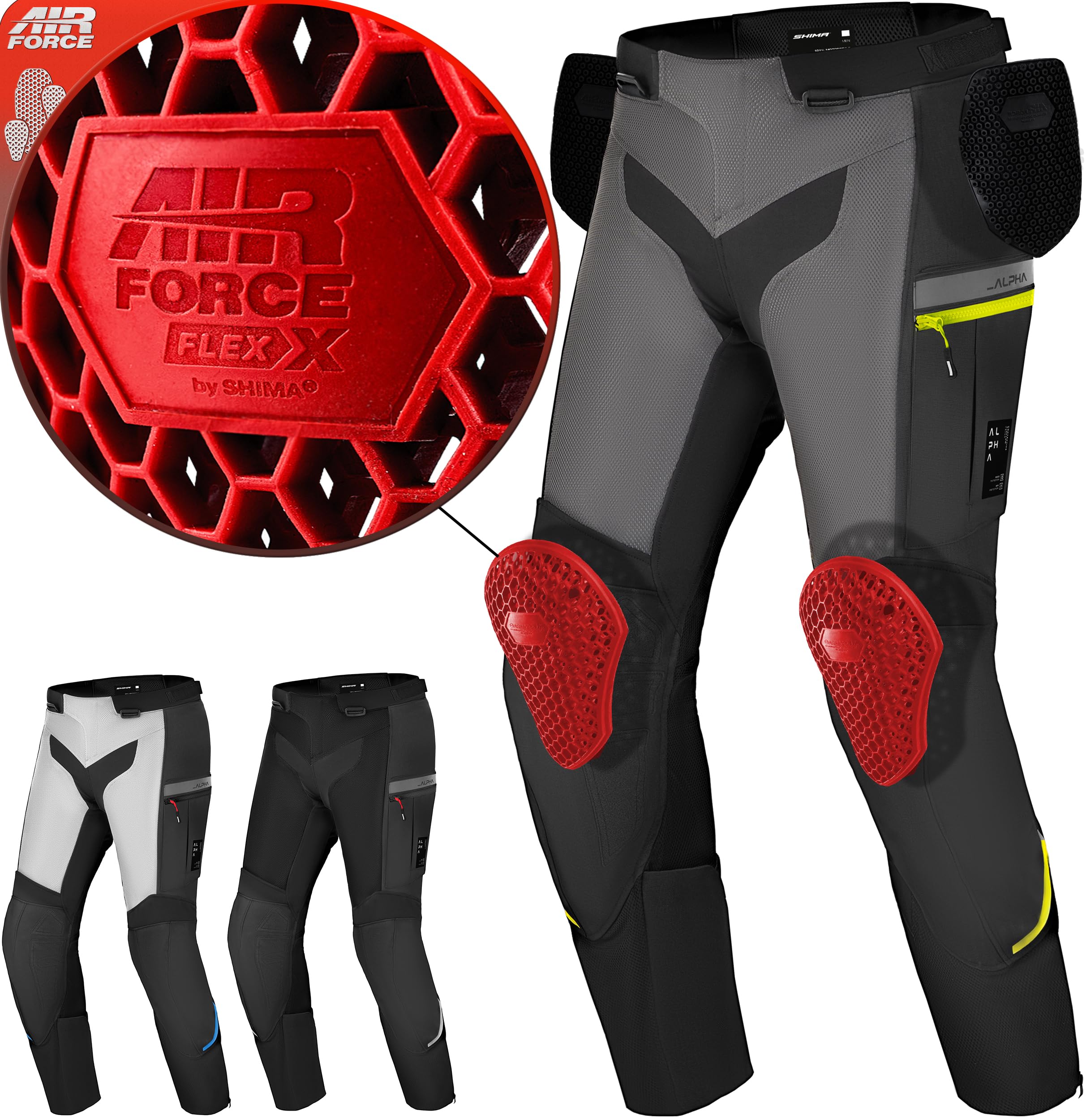 SHIMA ALPHA Motorcycle Trousers for Men AIRFORCE Knee Protectors Motorbike Armoured Waterproof Lightweight Protective Ventilated Reinforced Armored Bike Motorcycle Suit (Mens, Fluo, XXL)