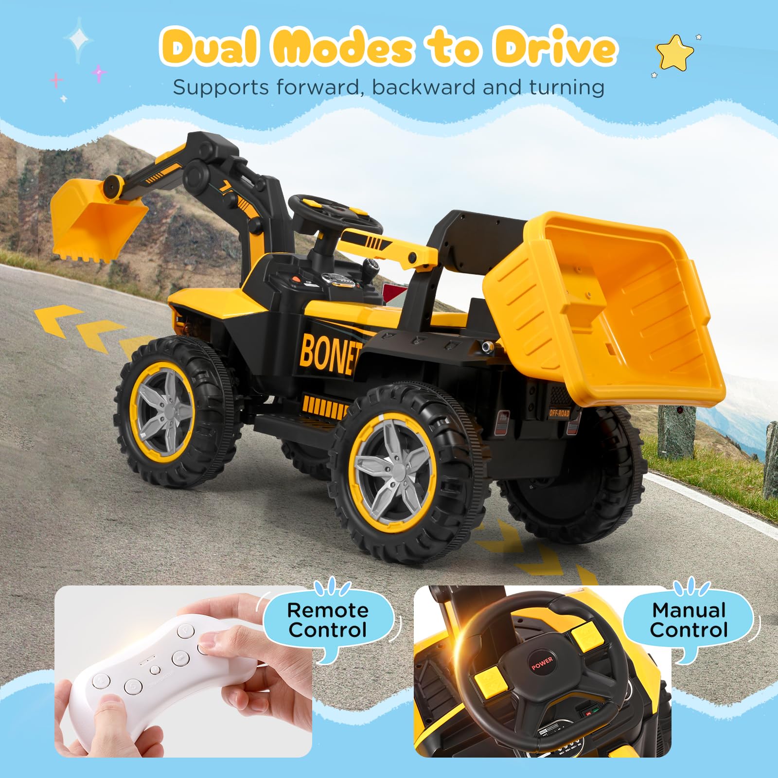 Kinder Elektroauto,Vollautomatischer Bagger,24V 7ah, mit 2.4G Fernbedienung,Kinderauto Kinderfahrzeug,Elektrofahrzeuge für ab 3 Jahre,Maximale Tragfähigkeit: 50 kg