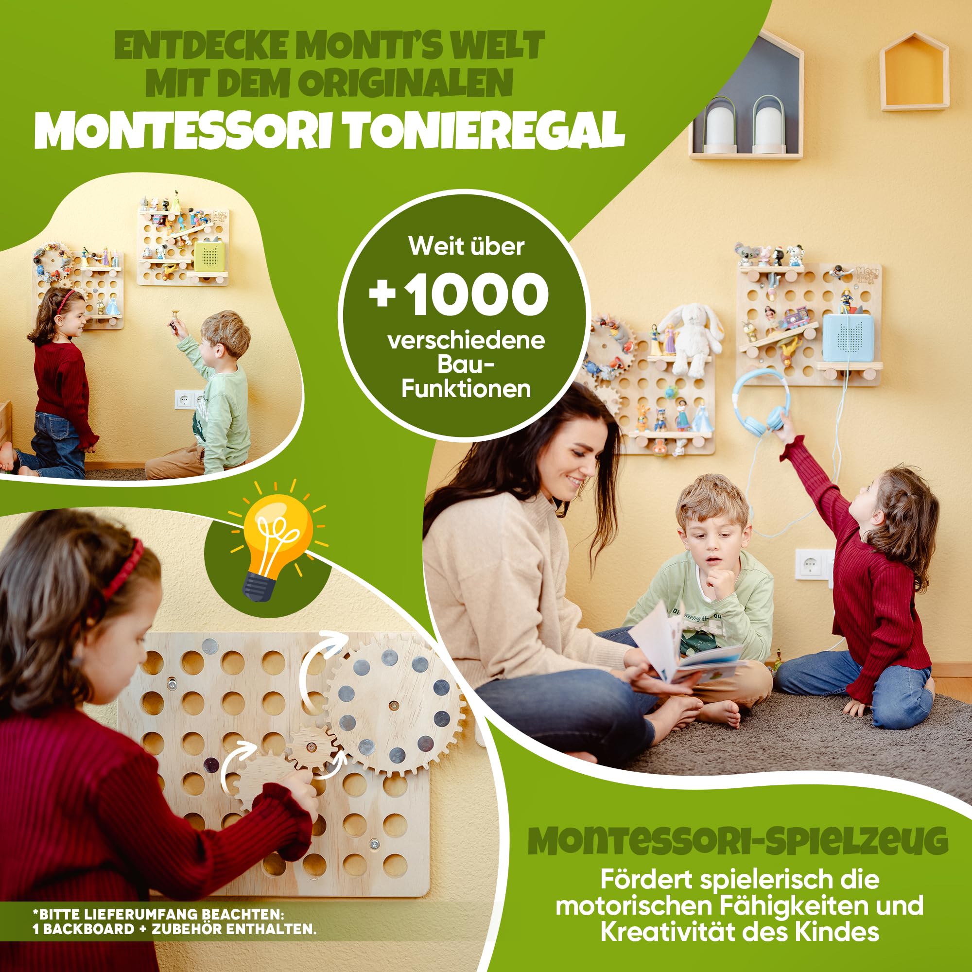 Monti Tonie Regal 1er Set für Tonies + Toniebox [stabiles Montessori Spielzeug] L für 40 Toniefiguren + Box für Mädchen und Jungen [TESTSIEGER] Tonieregal zur Aufbewahrung Starterset