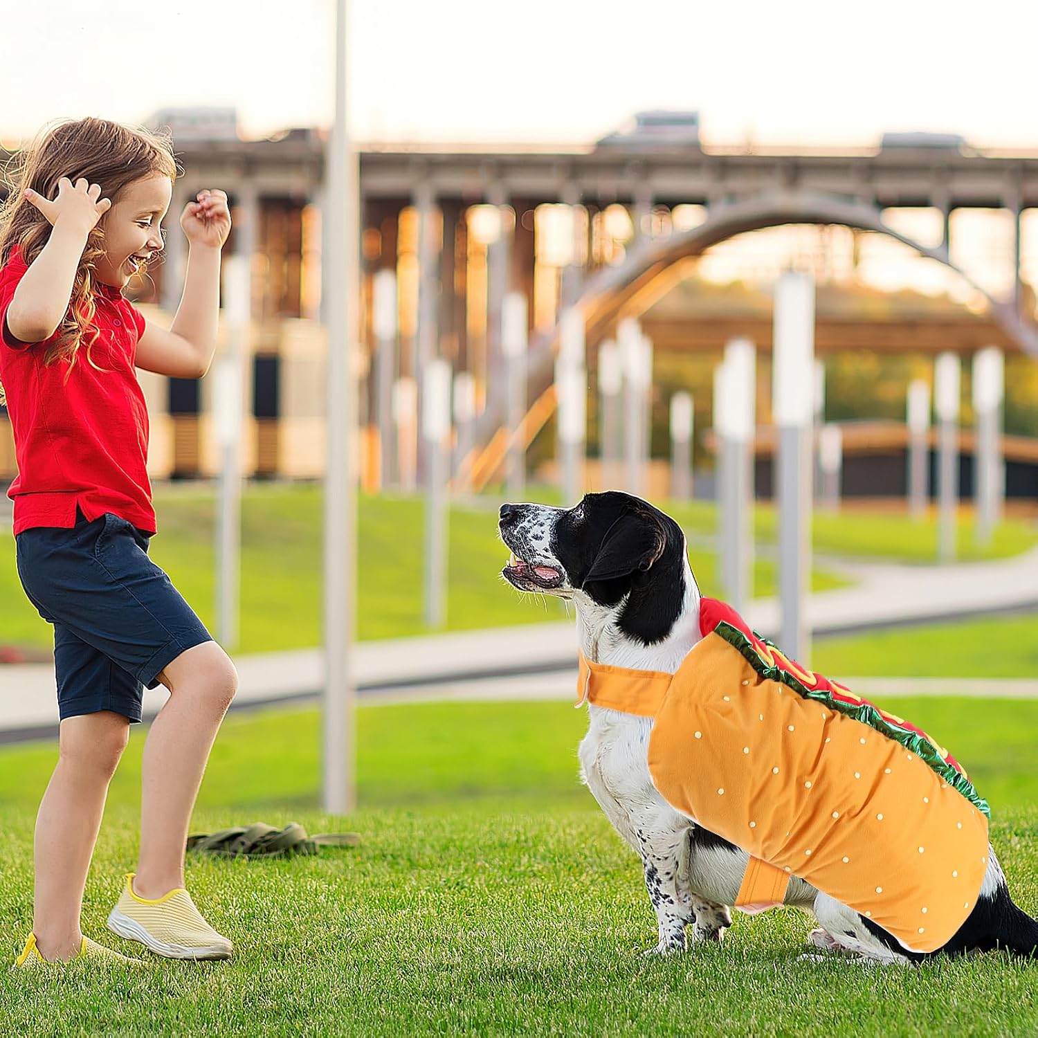 Funny Hot Dog Design Pet Costumes - Halloween Pet Apparel Warm Hoodie for Dogs and Cats, Pet Cosplay Outfit Uniform for Medium and Small Dogs