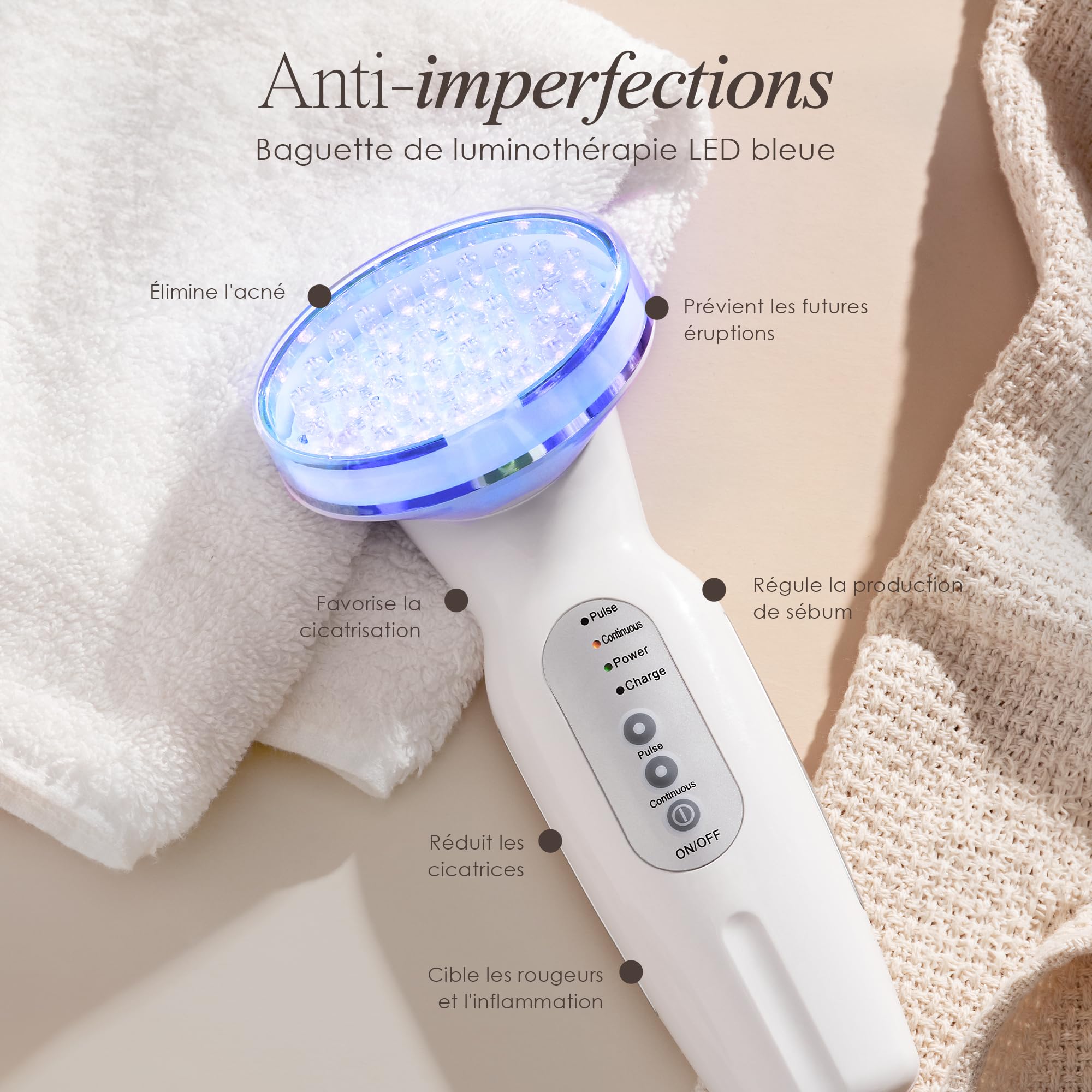 Blue LED+ Acne Light Therapy de Project E Beauty | Anti-acné | Réduit les Taches | Calme l'Inflammation et la Peau Sensible | Enleve les Imperfections | Pour les Eruptions Cutanées et la Peau Grasse