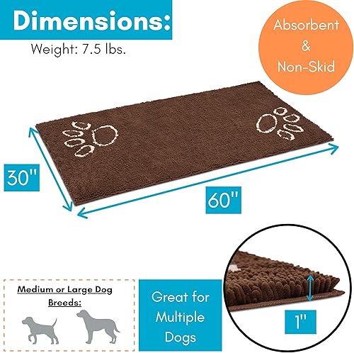 Miniatura 3 de BIRDROCK HOME Tapete de felpilla para perro, superficie absorbente para mantener los suelos limpios, parte inferior antideslizante para mayor