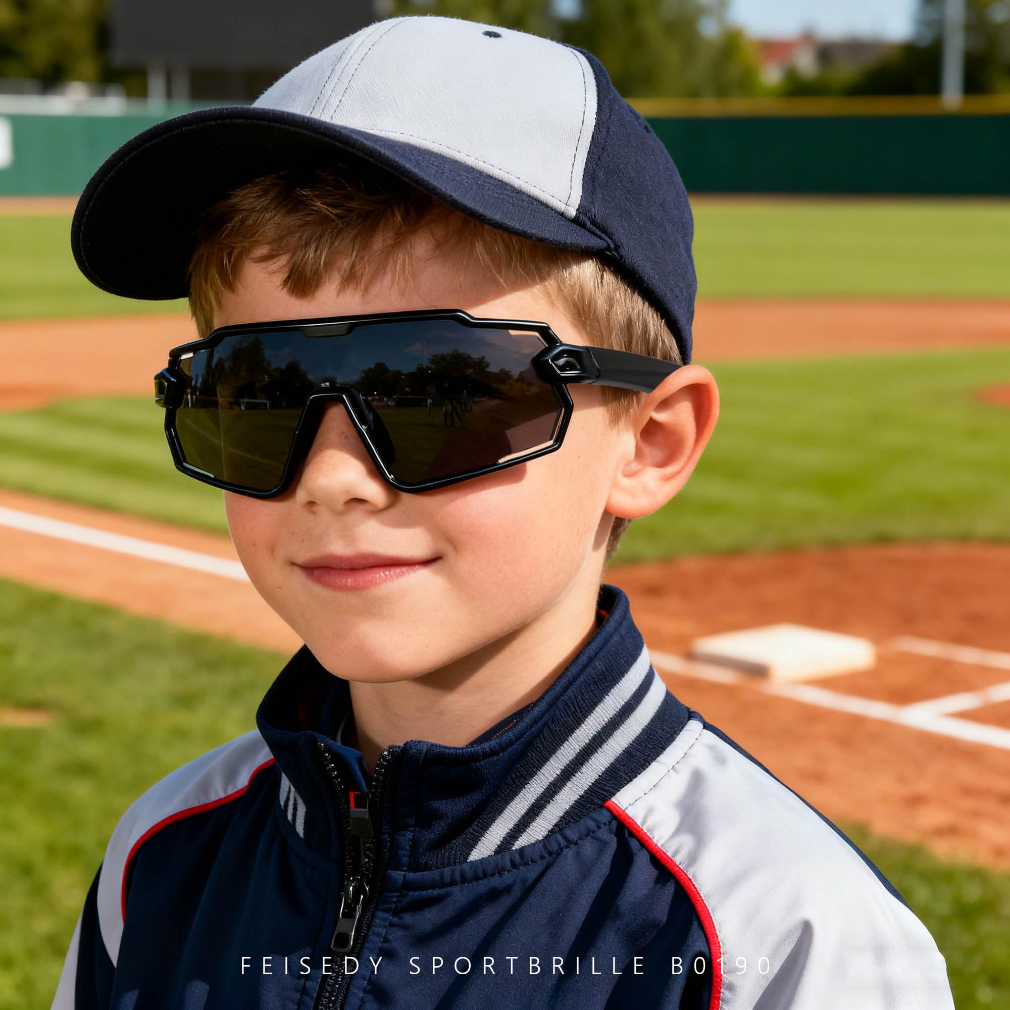 FEISEDY Jugendliche Kinder Sportbrille Polarisiert 6-15 Jahre Fahrradbrille UV400 Schutz Sport Sonnenbrille für Jungen Mädchen B0190