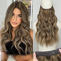 Vista 26 de KooKaStyle - Extensiones de cabello con hilo invisible, diadema transparente, ajustables, 4 clips fijadores, cabello largo y ondulado de 12