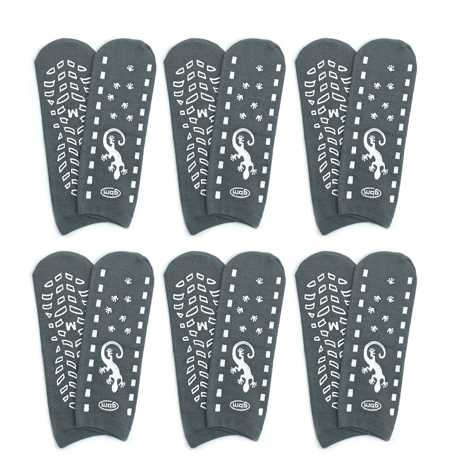 GBM Geckos - Double Tread Non-Slip Safety Socks for Hospital or Yoga - 6 Pairs