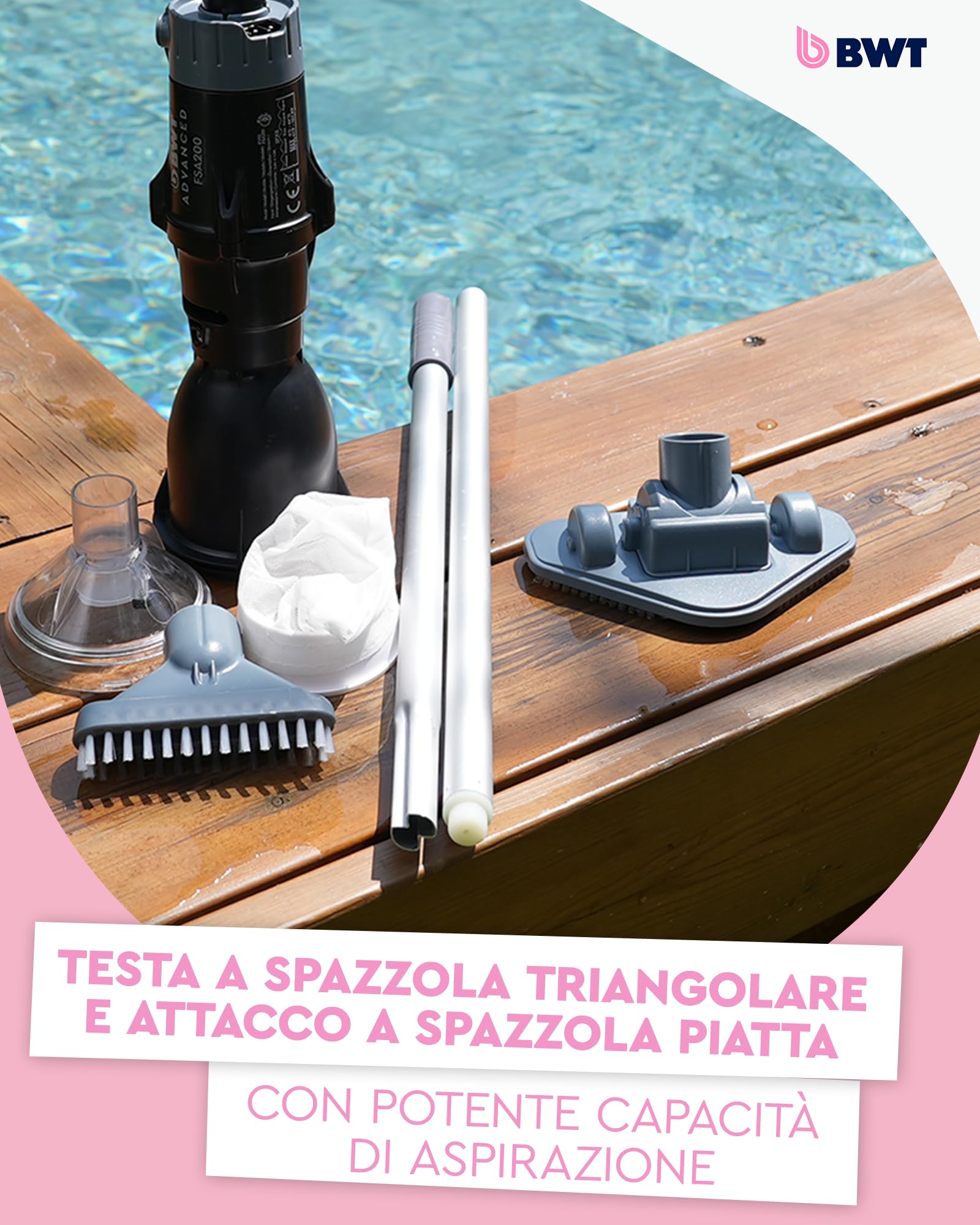 Aspiratore piscina BWT FSA200 senza fili | aspirapolvere potente 30 min | pulisci fondo vasca fuori terra | scopa aspirante per acqua | capacità 0,42 l design moderno | Potente aspirapolvere senza fili per il pavimento con massima libertà di movimento