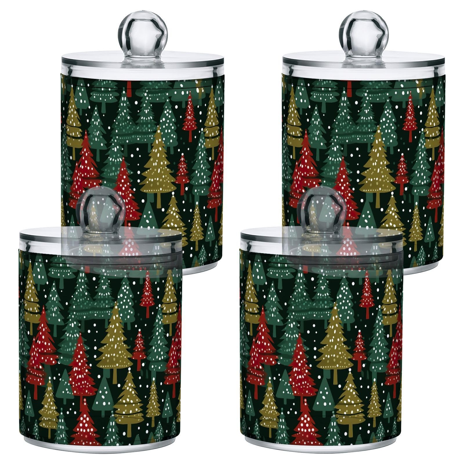 4 Pcs Christmas Xmas Trees 10 OZ Qtip Holder Dispenser for Cotton Ball Cotton Swab Cotton Round Pads
