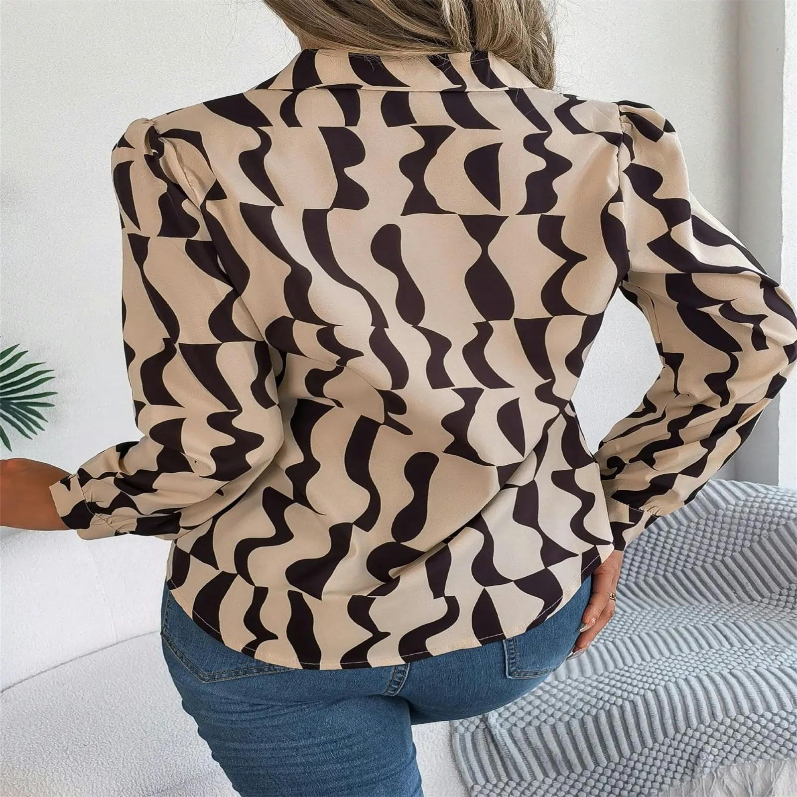 Blusa Camisas De La Oficina De Otoño E Invierno De La Oficina Contraste Collar De Manga Larga