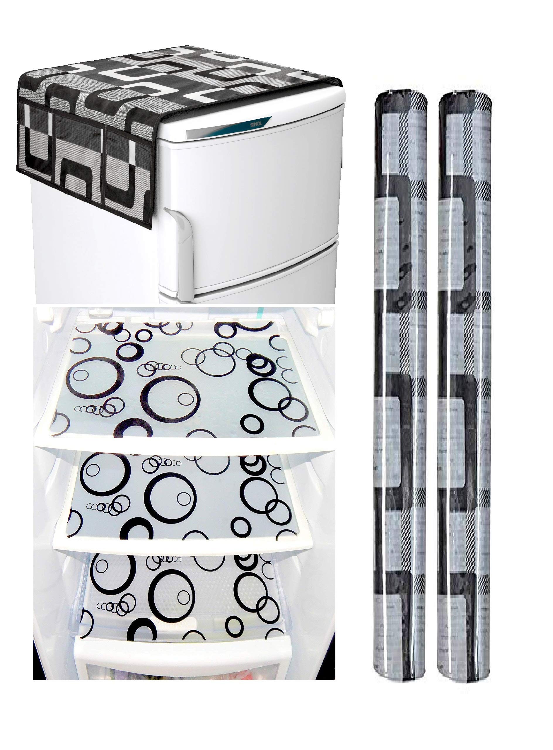FACTCORE Combo of Refrigerator Cover (Black Box), 2 Handle Cover (B&W) and 3 Fridge Mats(B&W)(Circle) Standard Size; -Set of 6 Pieces (B07QJC7QTB) Amazon Price History, Amazon Price Tracker