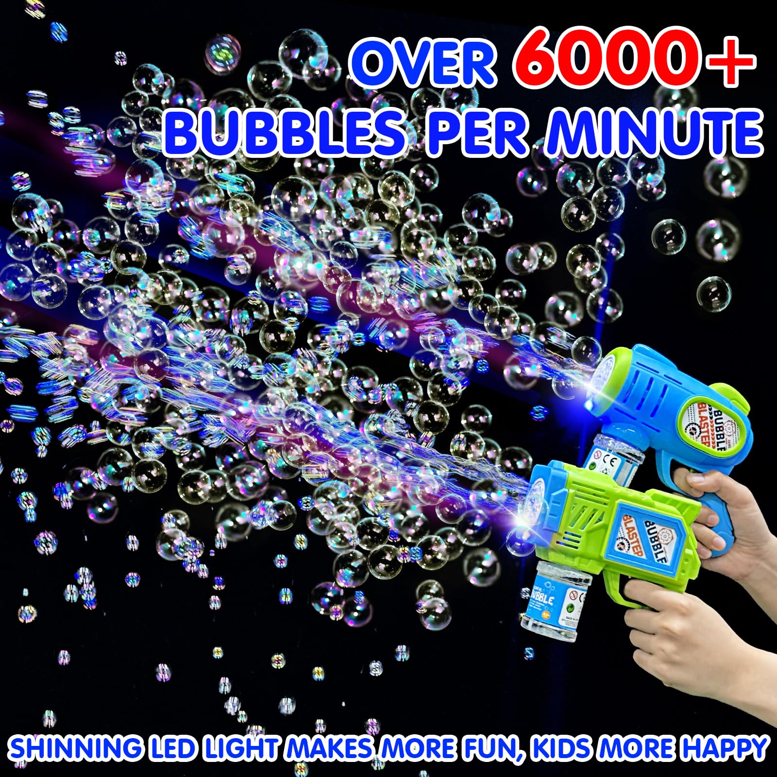 2 Pack Bubble Gun Machine for Kids, Automatic Light Up Bubble Blower with 4 Bottles 10 Bags Refill Solution Bubble Guns Blaster for Toddlers, Outdoor Toys Gifts Wedding Easter Party Favor