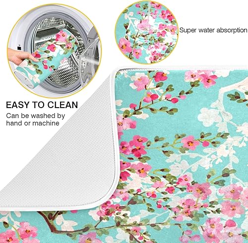 Vista 28 de Tapete de secado de platos de flores de fondo negro para encimera de cocina de 18 x 24 pulgadas, tapete de microfibra absorbente, tapete de secado