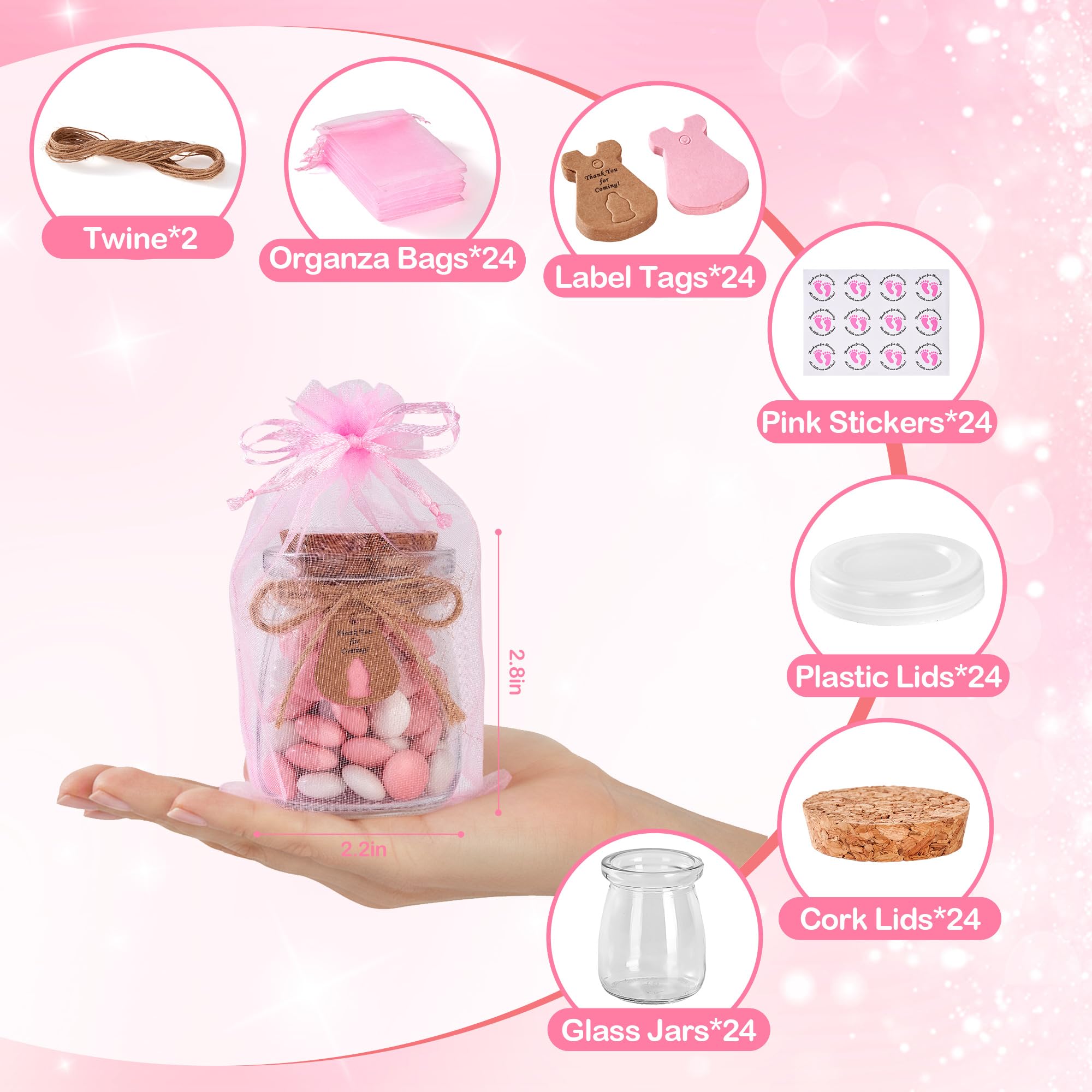 24 piezas de recuerdos para baby shower, color rosa