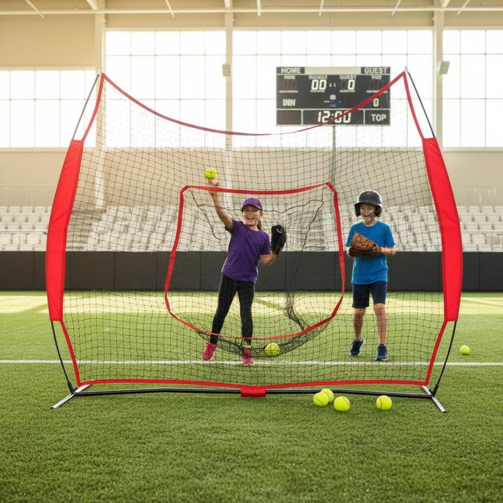 Amagogo Baseball Trainingsnetz Wurfnetz Rückprallnetz Schlagnetz mit Zielbereich zur Fehlerkorrektur Und Konstanten Technikarbeit Schnell Montierbar Und