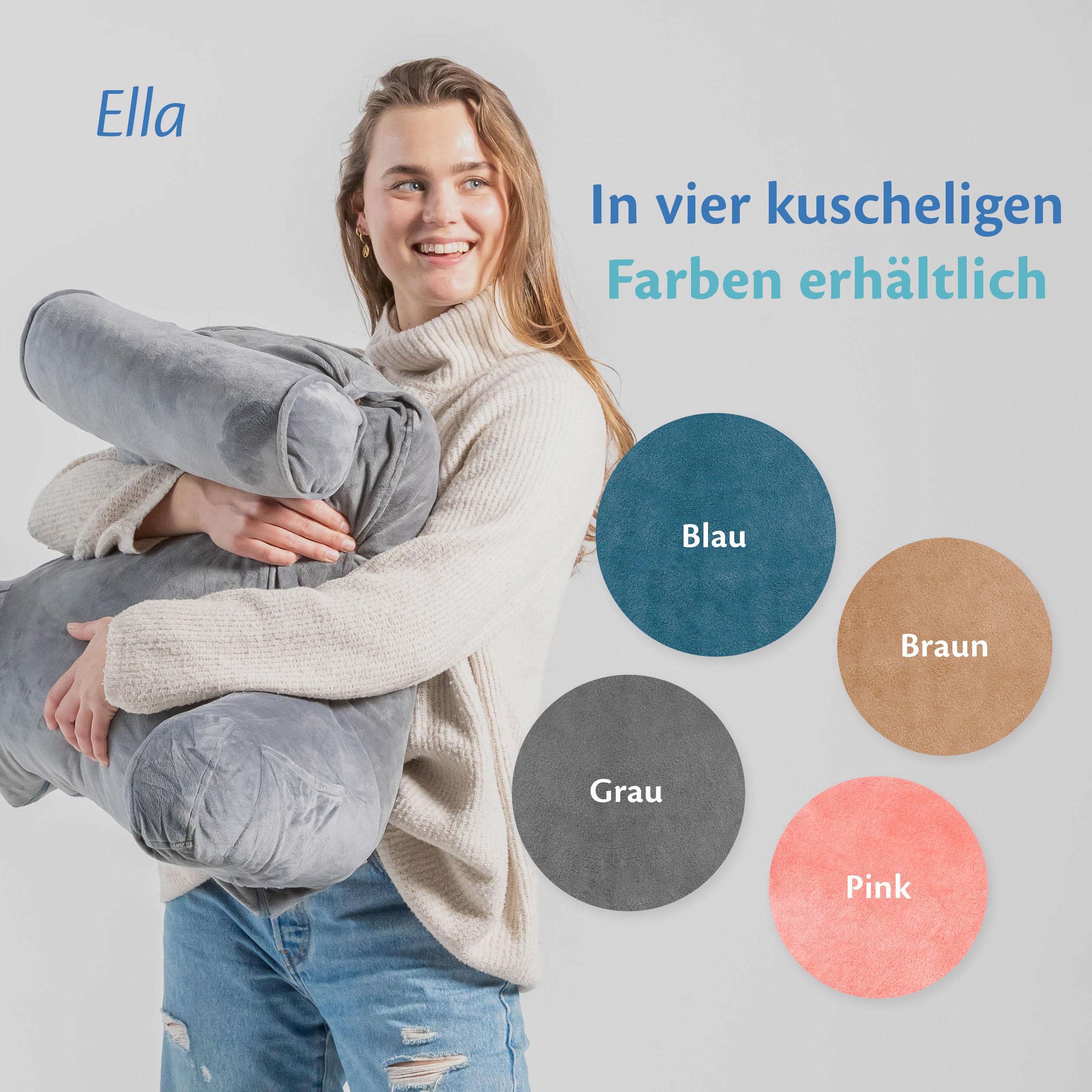 Ella Lesekissen für Bett und Sofa mit Abnehmbarer Nackenrolle - Rückenkissen Bett - Reading Pillow aus Memory Foam mit Armlehne, Ideal zum Lesen, Fernsehen, Faulenzen oder als Rückenstütze - Blau