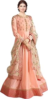 Women's Peach Sana Silk Semi-Stitched Embroidered Salwar Suit