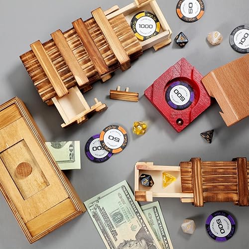 Miniatura 5 de Zhanmai 4 cajas de rompecabezas de madera para tarjetas de regalo, cajas de rompecabezas de madera para dinero, cajas de madera misteriosas para