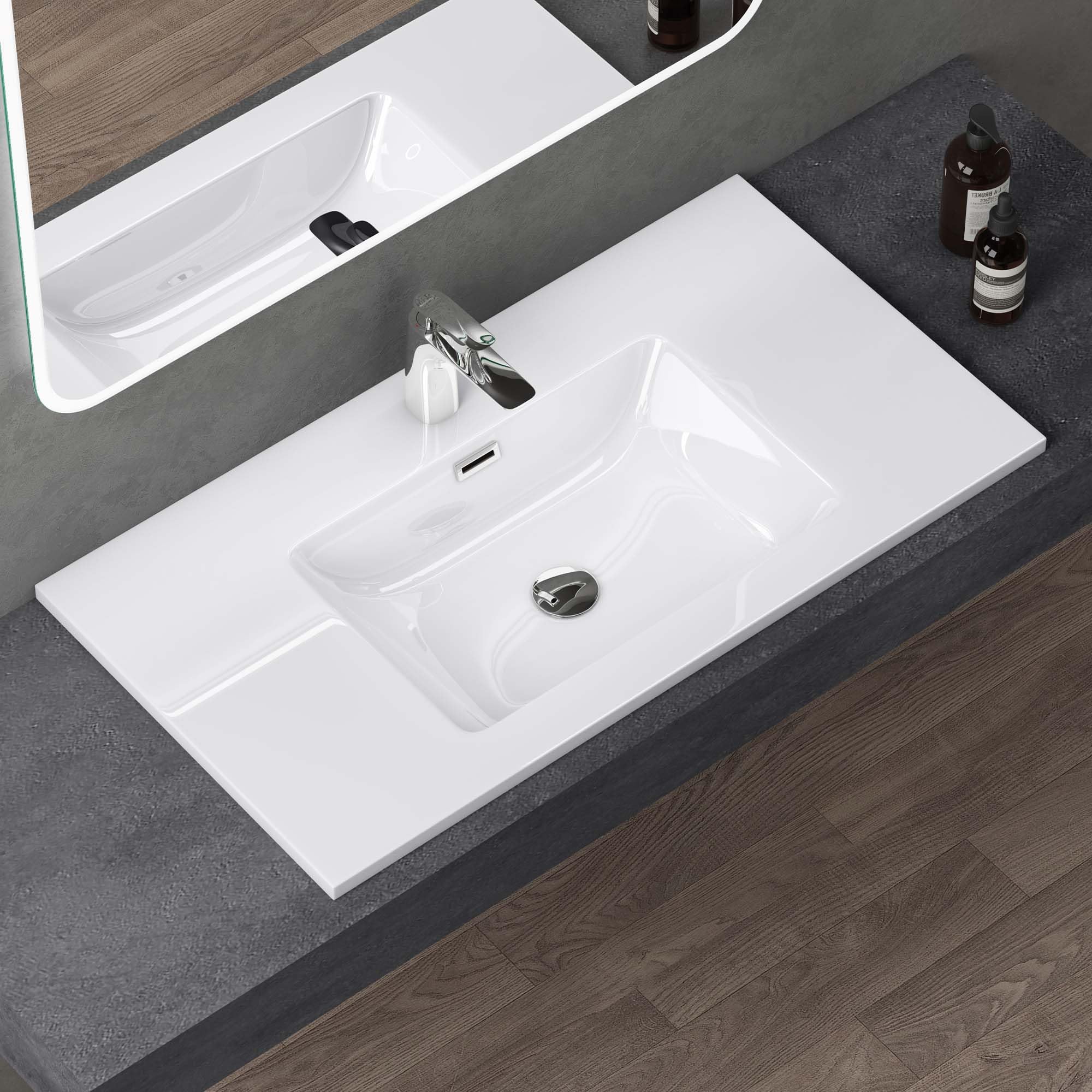 Lavabo vasque blanc 90cm Colossum02 doporro à encastrer en fonte minérale rectangulaire
