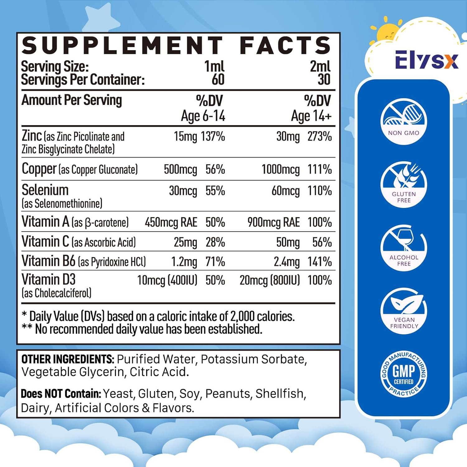 Zinc Picolinate Copper Liquid Drops, Celated Zinc 30mg with Copper, Selenium for Kids & Adults, Immune Support & Skin Health, Mixed Berry Flavor, 2 FL OZ