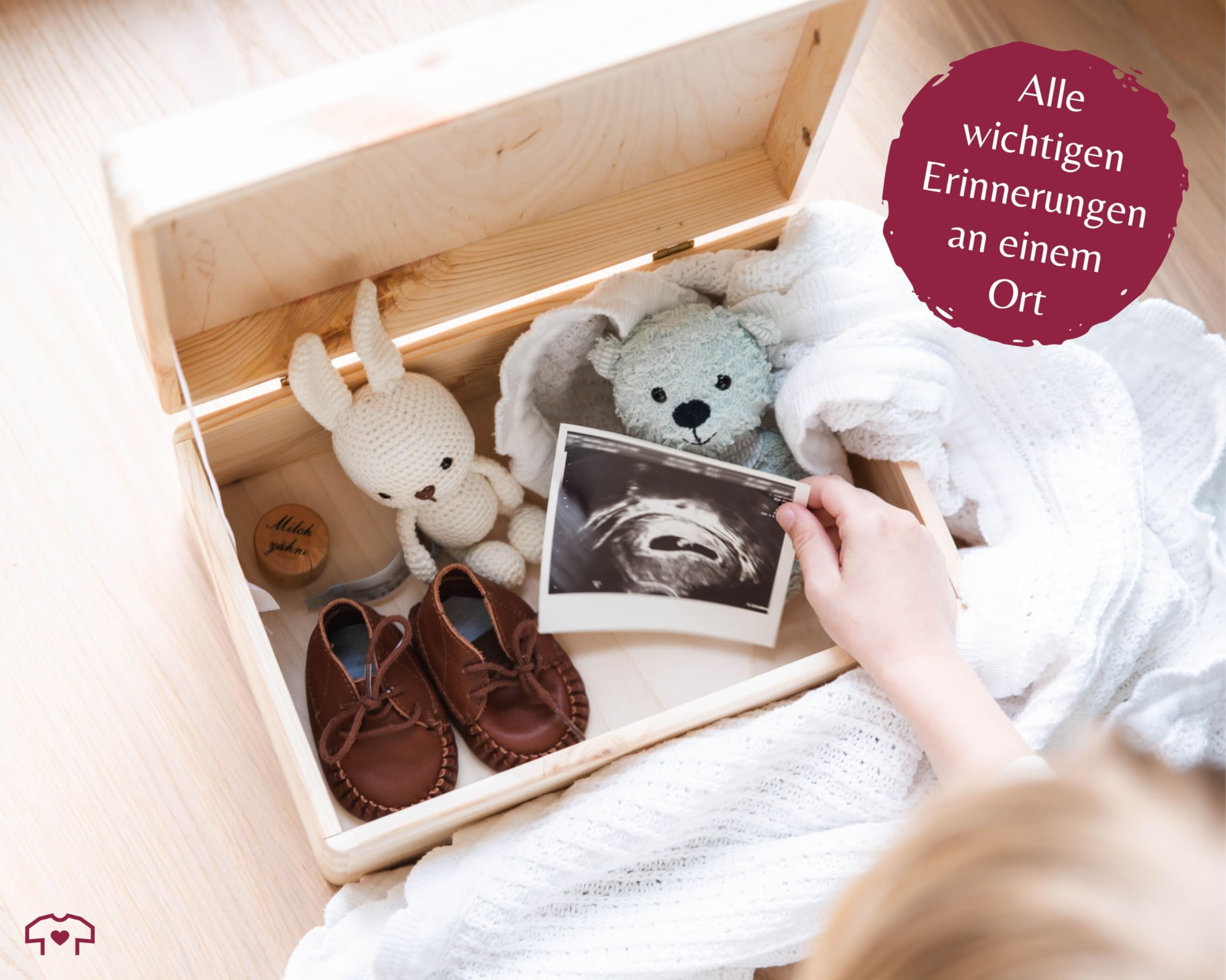 Holz Geschenkbox - Tiere - Baby Geschenk Erinnerungsbox Waldtiere | Holzkiste zur Geburt personalisiert mit Name Datum Größe Uhrzeit - 30 x 20 x 14 - Holz - originelle geschenke für babys