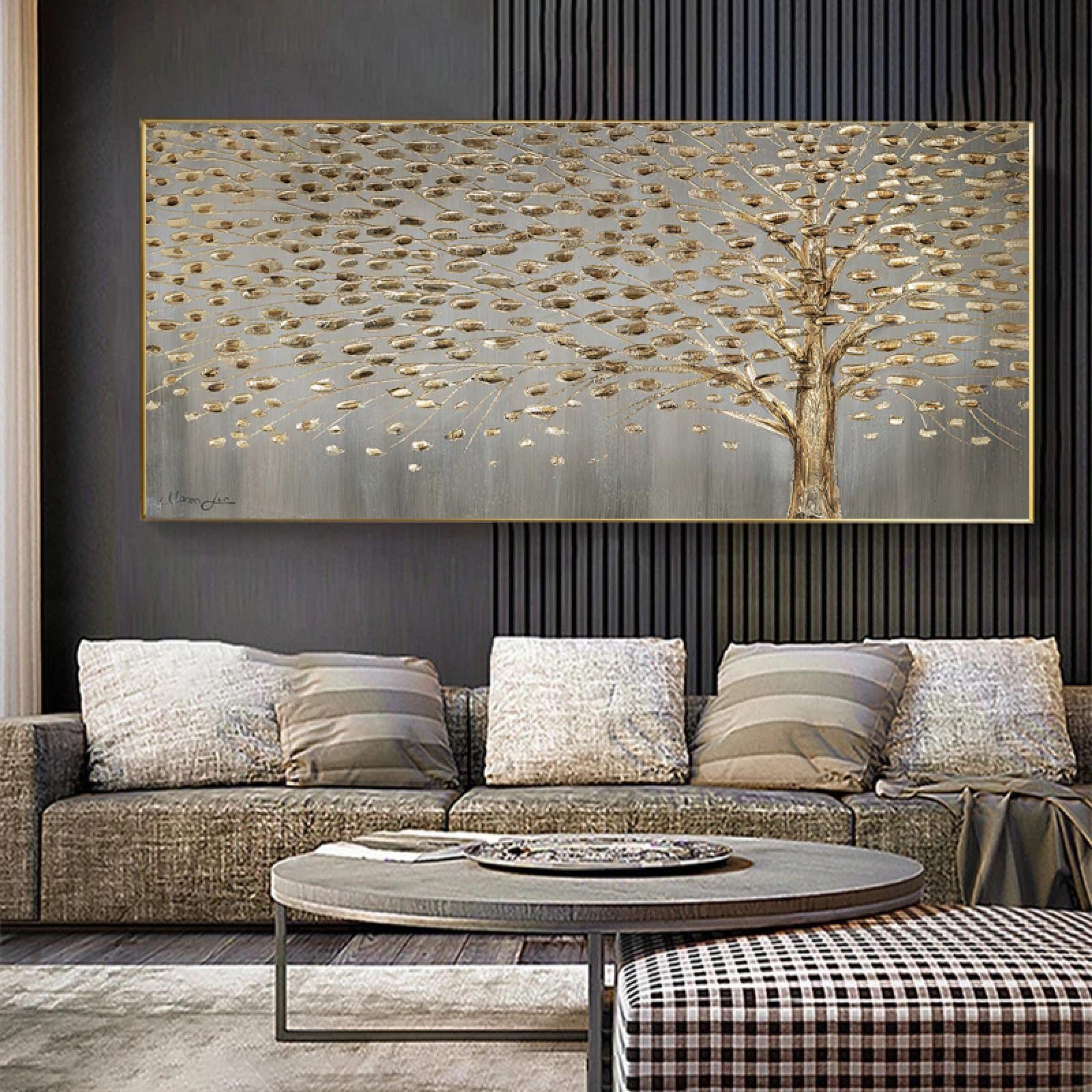 Peintures décoratives modernes fleurs arbre doré 60x120