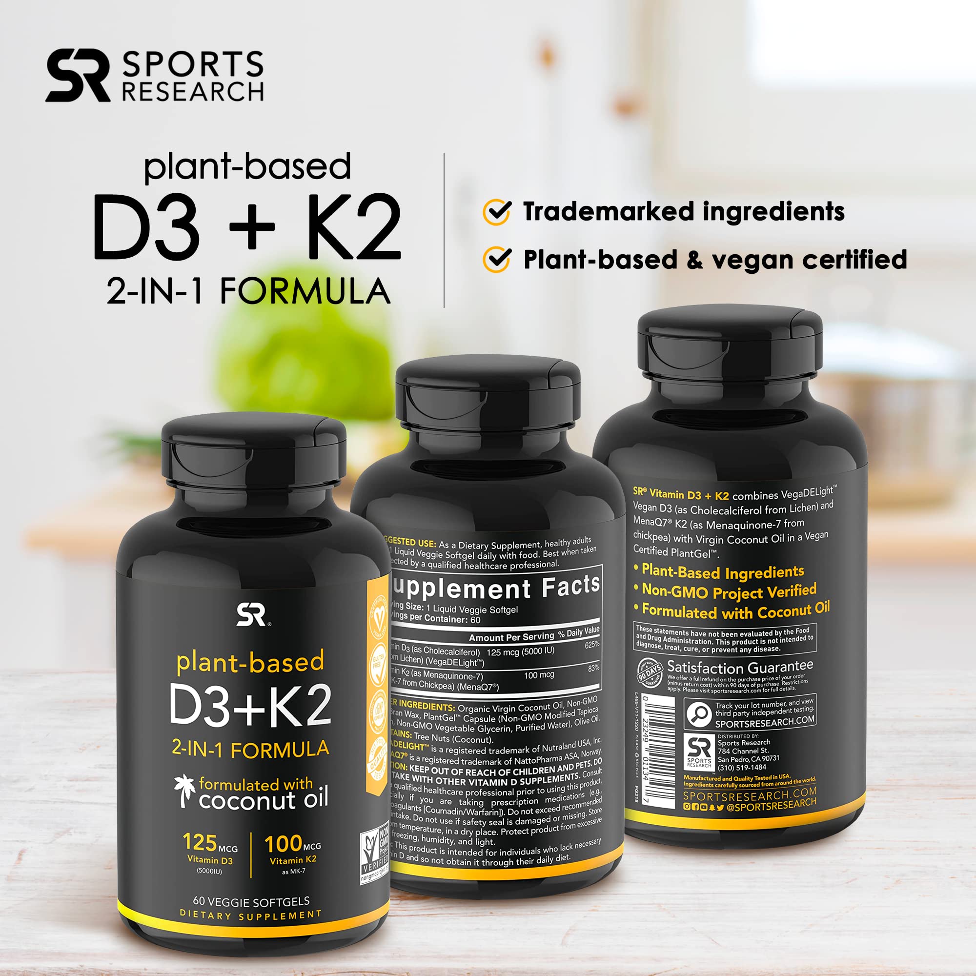 Buy Sports Research Vegan Vitamin D3 + K2 Supplement with Organic