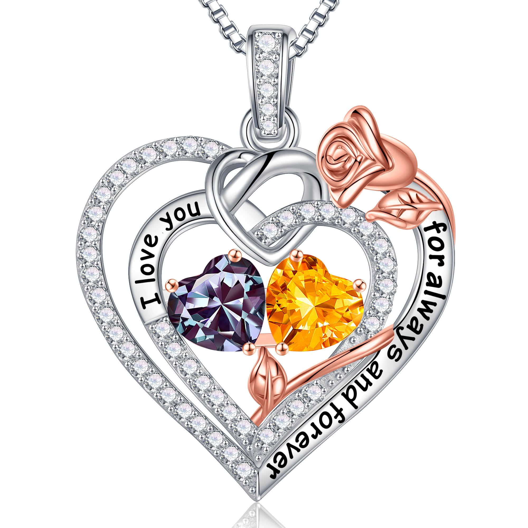 Iefil Rose Heart Double Birthstone Necklace