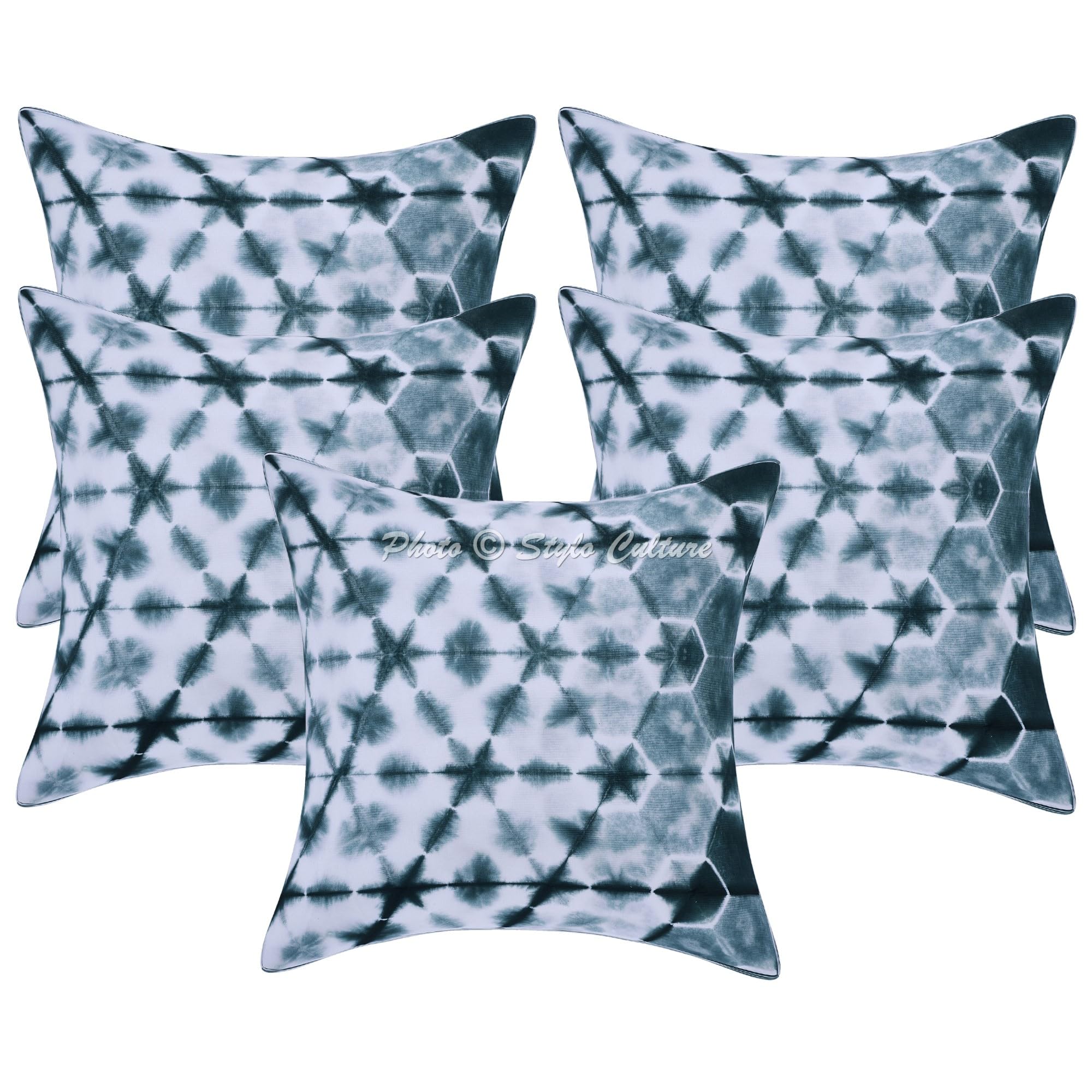 Ethnisch Dekorativ Baumwolle Couch Kissenbezüge 50x50 cm Grün Dekokissen Shibori Tie Dye Schlafzimmer Sofa Kissen Bezüge Batik Quadrat Bohokissen Kissenhullen - 5 STK.