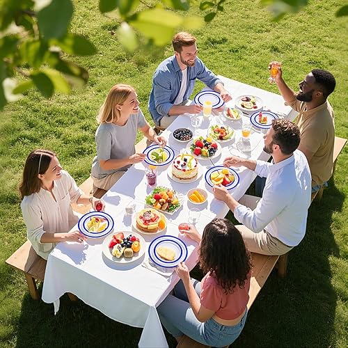 Miniatura 6 de I00000 350 platos de plástico azul oscuro, platos desechables transparentes para 50 invitados, vajilla azul incluye 50 platos llanos, 50 platos de