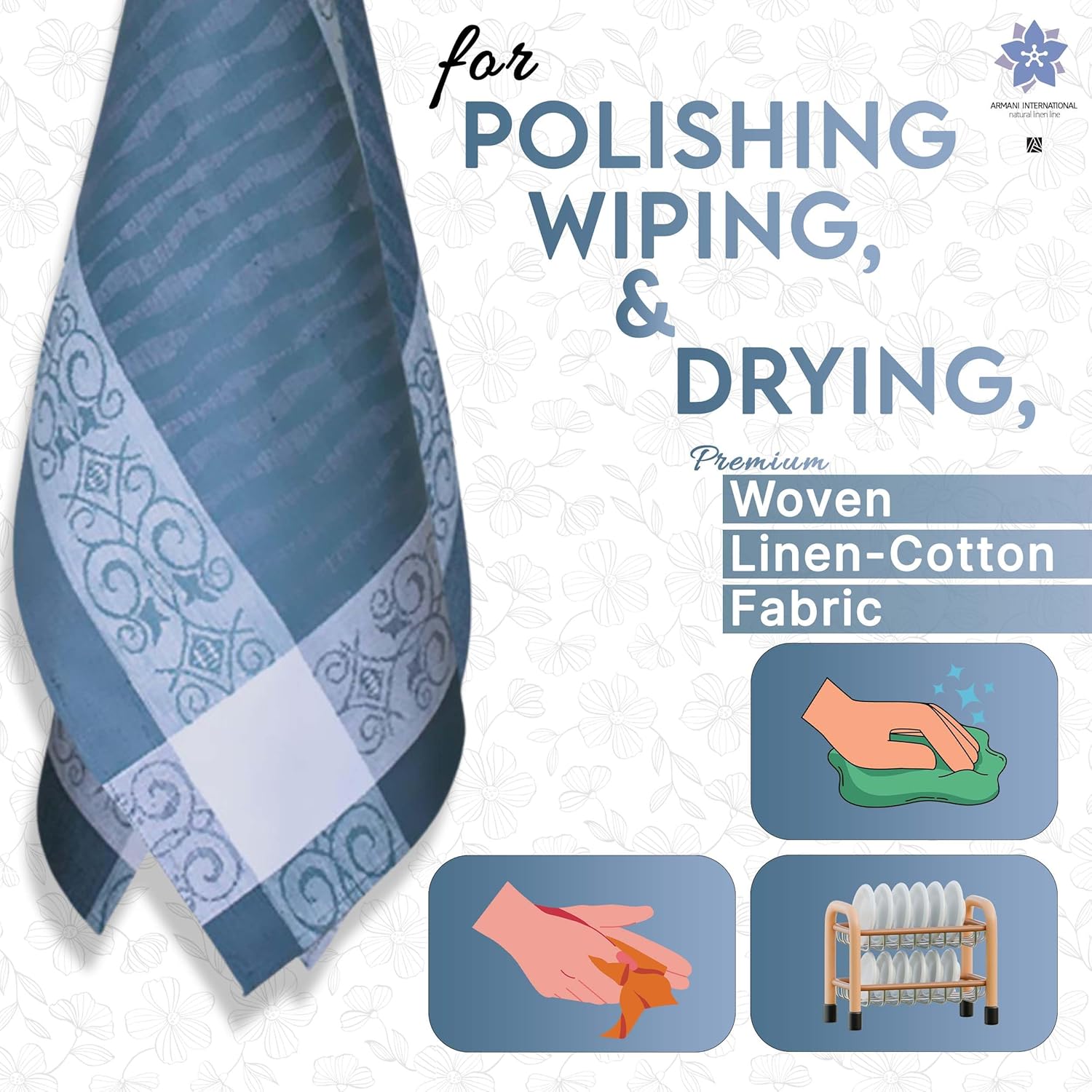 Kitchen Tea Towels, Green/Off White Crafted in Europe