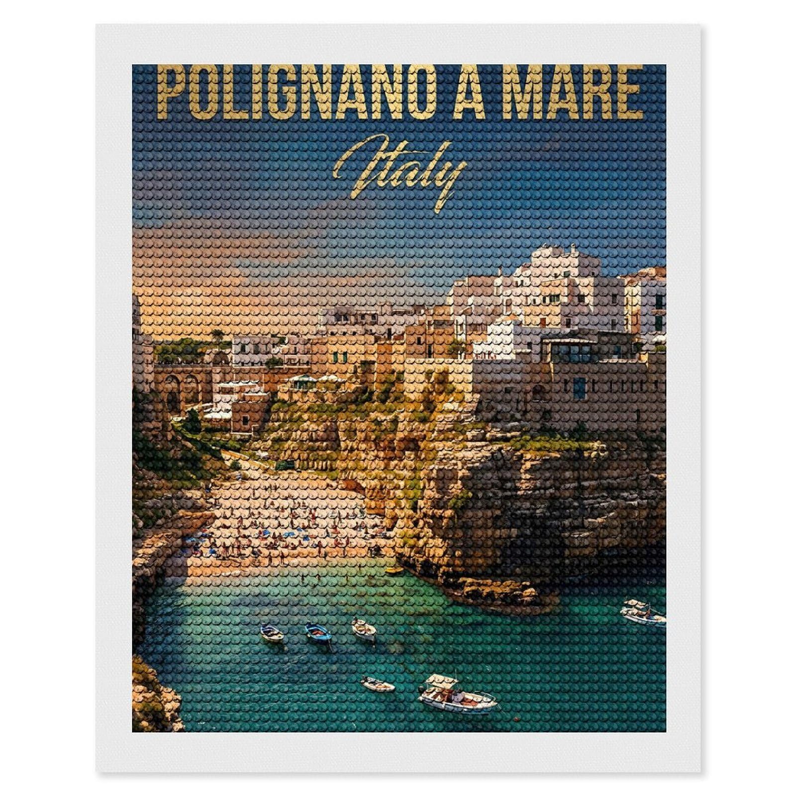 Junmoney Polignano A Mare, Italy Beach Scene Diamond Painting Set 16"x20", for Beginners, Modern Decor, Simple to Start, Gift Idea, Pleasing Wall Art Project