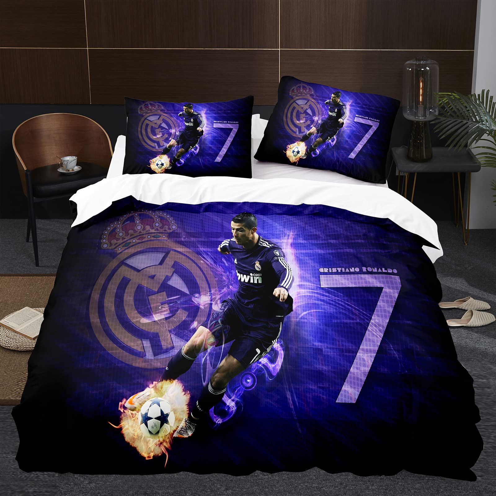 Equipo de Fútbol Logo Juego de Funda Nórdica Cama de 90cm Funda de Edredón de Microfibra Suave con 2 Fundas de Almohada 50x75
