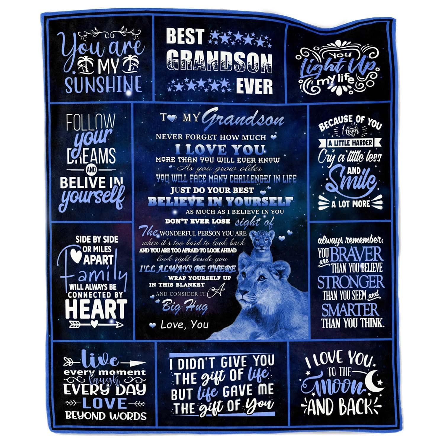 Dulkjio Lion-Grandson Grandson Gifts From Grandma Grandpa, Grandson Birthday Gifts, Gifts For Grandson Blanket, Grandson Gifts From Grandparents, Graduation Gifts Ideas For Grandson Throw Blanket 50"X60"