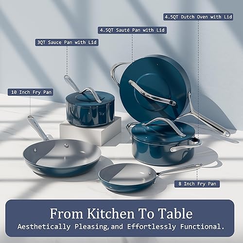 Miniatura 6 de Sartén antiadherente de cerámica con tapa (4.5 cuartos de galón, 11 pulgadas), sartén profunda para todas las estufas, sartén no tóxica, sin