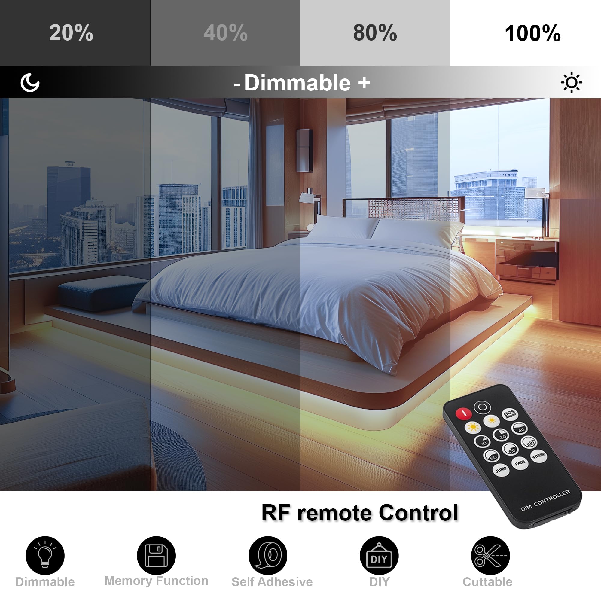 luktix Striscia LED Bianca Naturale 10m, 4000K Striscia LED Dimmerabile 24V, CRI92 +, larghezza 8mm, con Telecomando e alimentazione, per la decorazione domestica, cucina, specchio (4000K, 10M)