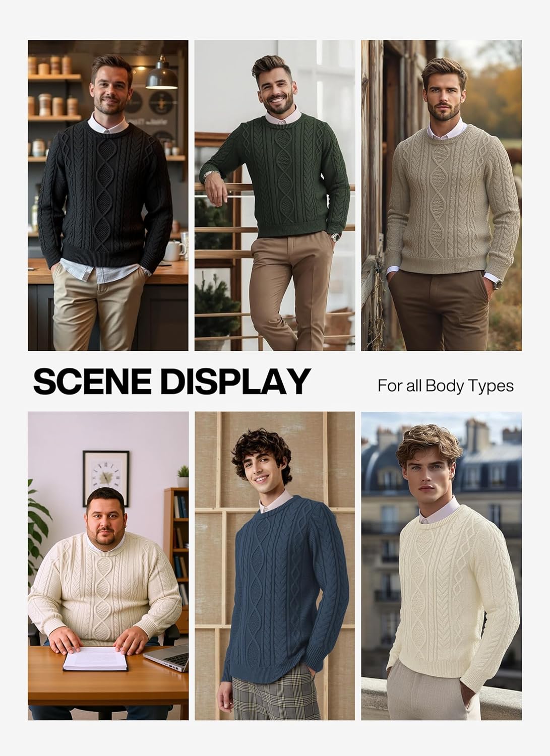 RQP Mens Crewneck Sweater Cable Knit Sweater Classic Fisherman Pullover Sweater - Image 6