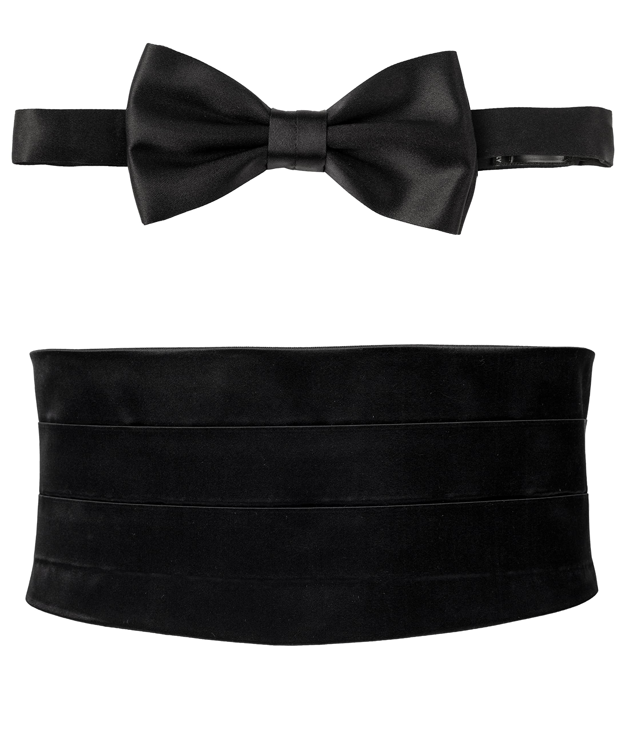 Remo Sartori - Set Fusciacca Fascia da Smoking e Papillon Annodato in Seta Nero,4 Pieghe, Chiusura Regolabile, Made in Italy,Uomo