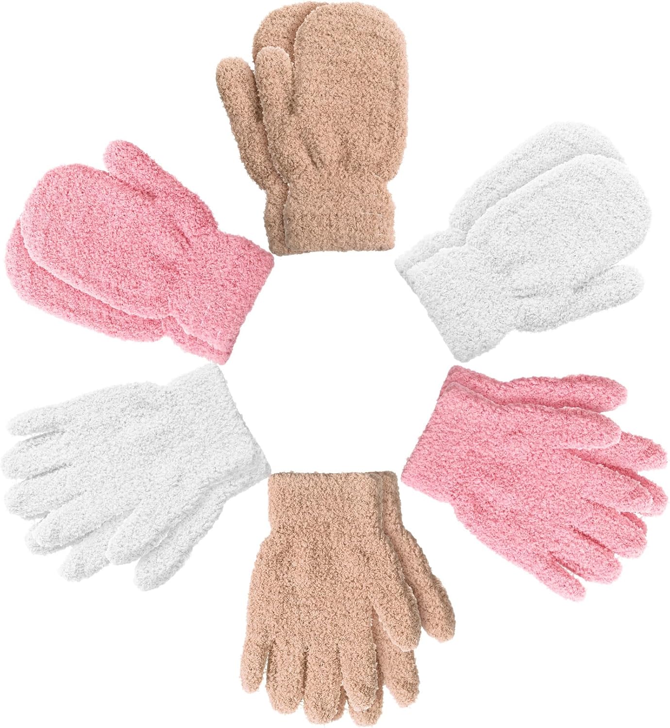 SATINIOR 6 Pairs Toddler Knitted Gloves Kids Winter Warm Stretchy Mittens Soft Lightweight Mittens for Boys and Girls