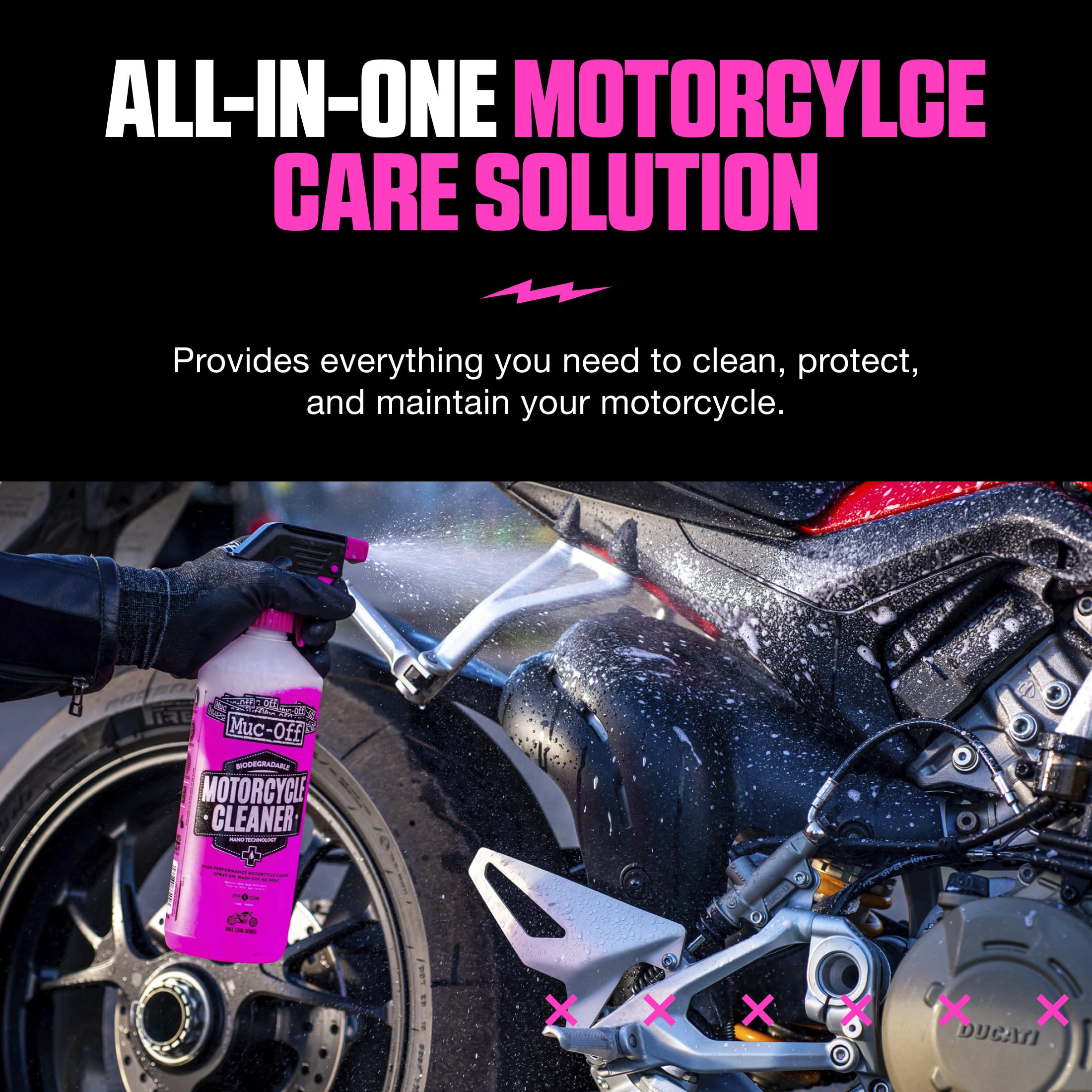 Muc-Off Kit de limpieza de Motos - Imprescindibles para Limpieza y Mantenimiento - Incluye Limpiador de Motos, Protector de Moto y Más